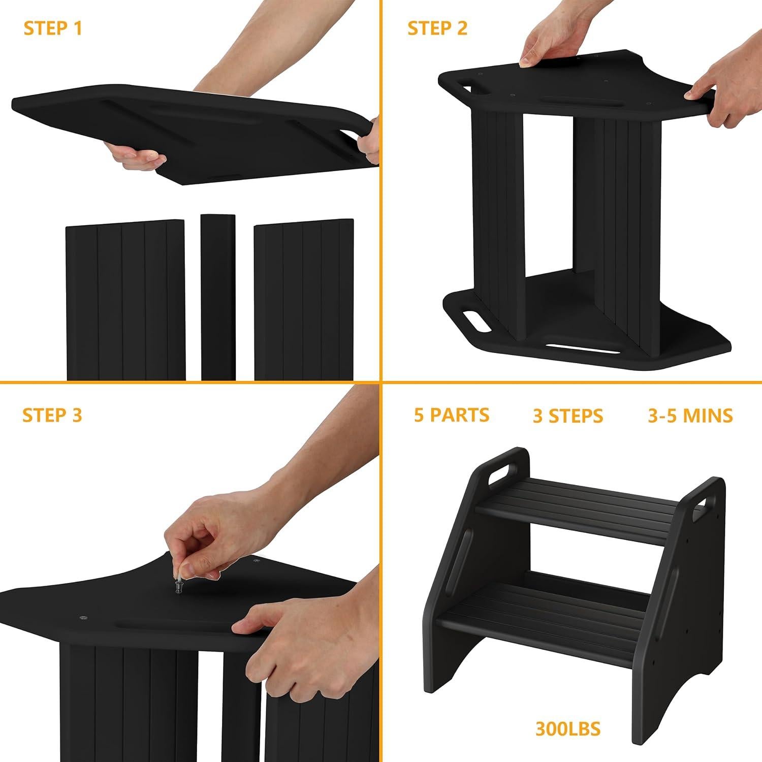 Escalera de Bambú AMBIRD 2 Pasos 136 kg Antideslizante Negro