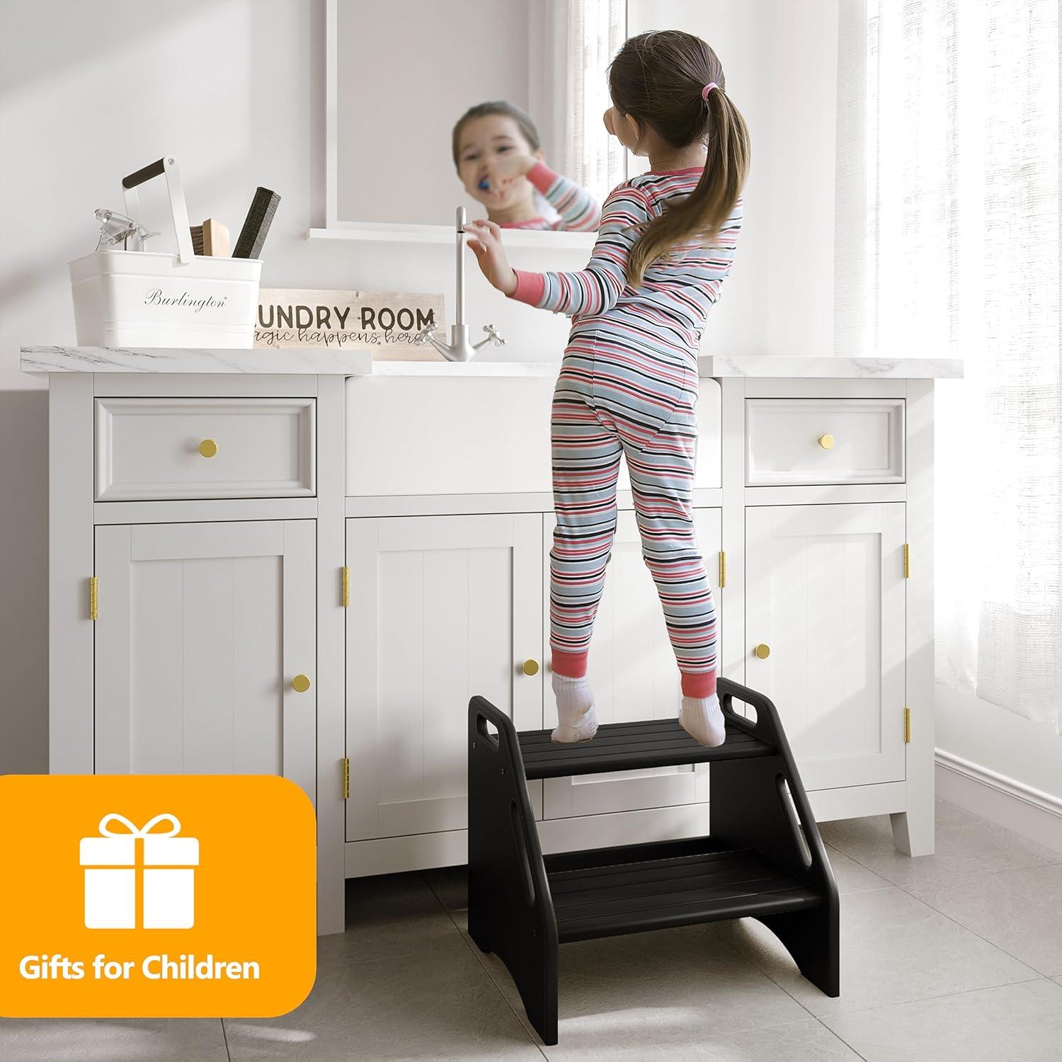 Escalera de Bambú AMBIRD 2 Pasos 136 kg Antideslizante Negro