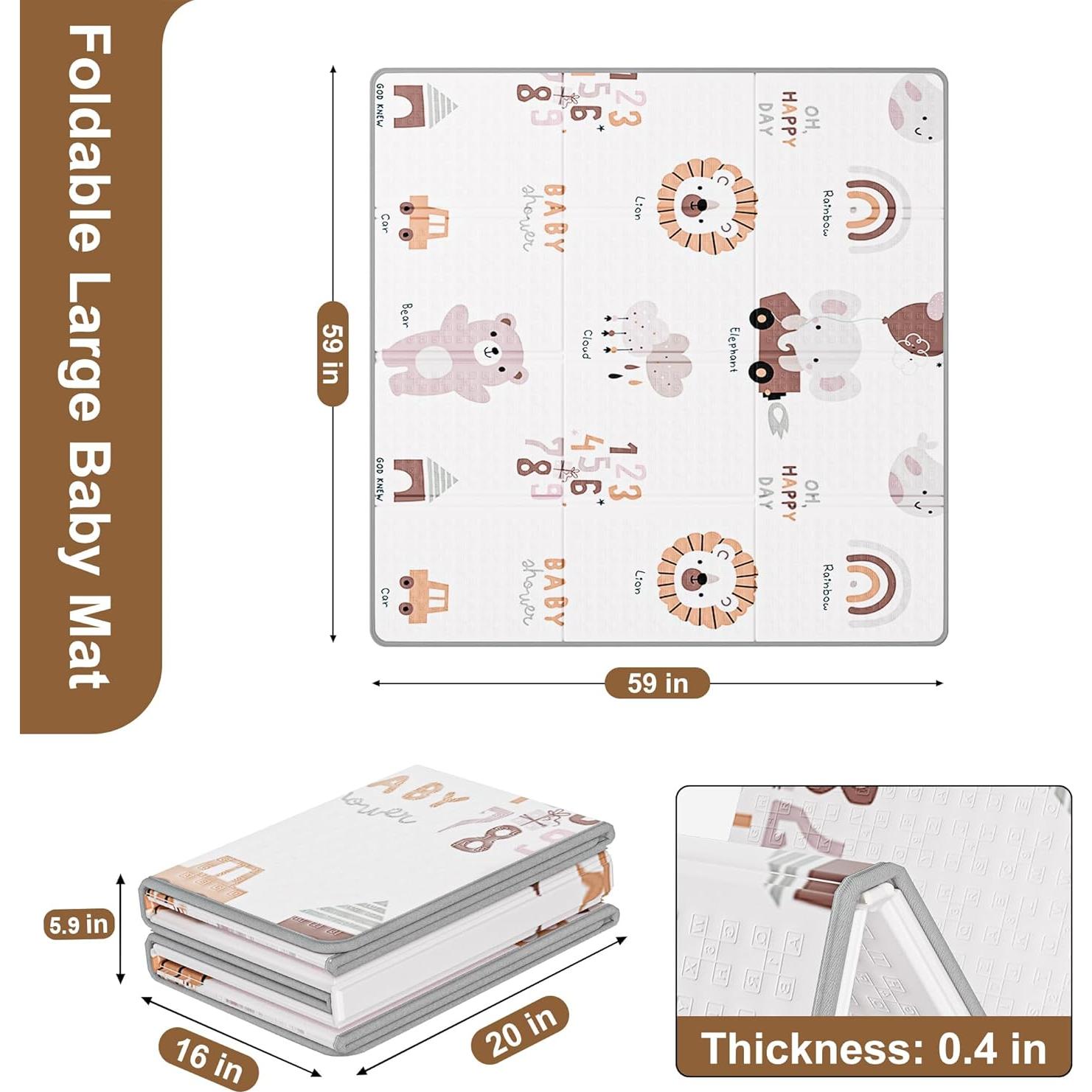 Alfombra de Juego para Bebés JIQIHEYI 150x150 cm Reversible