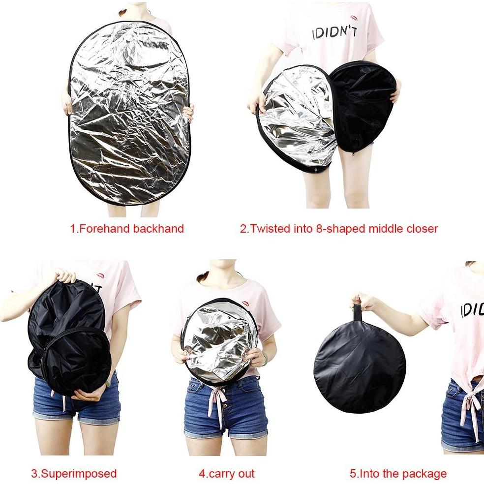 Reflector Ovalado Colapsable 2-en-1 TRUMAGINE 60x90cm Plata/Blanco