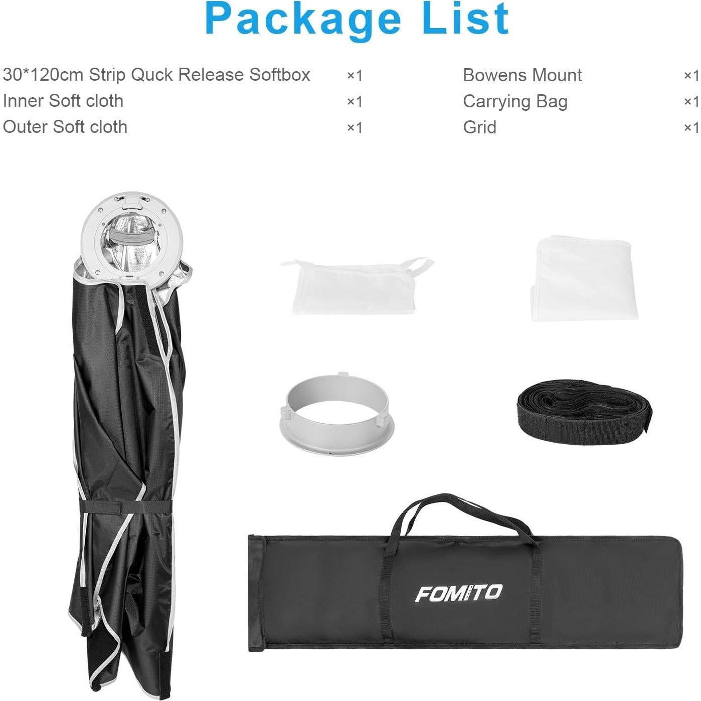 Caja de Luz FOMITO 30x120cm con Montura Bowens y Rejilla