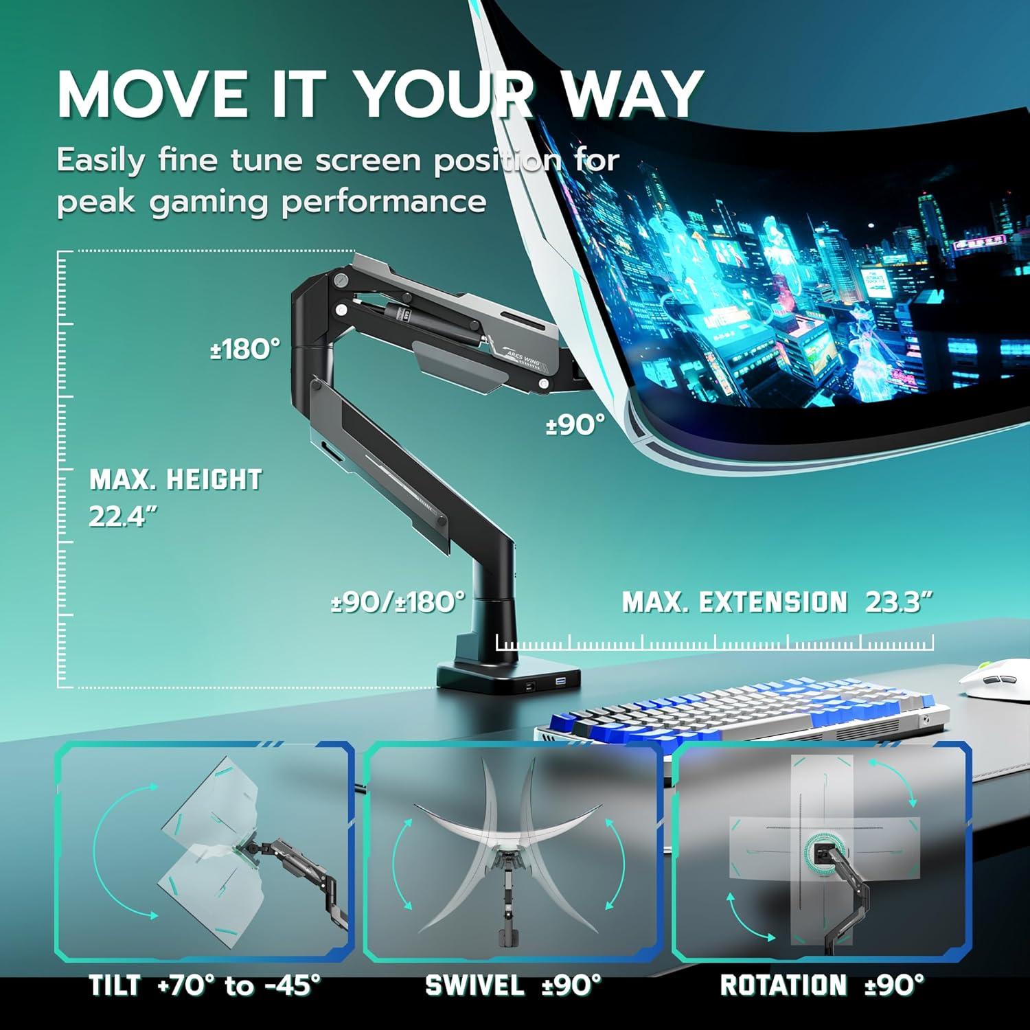 Soporte de Monitor Ultrawide ARES WING GDT1006UCBK 24-57" 30 kg