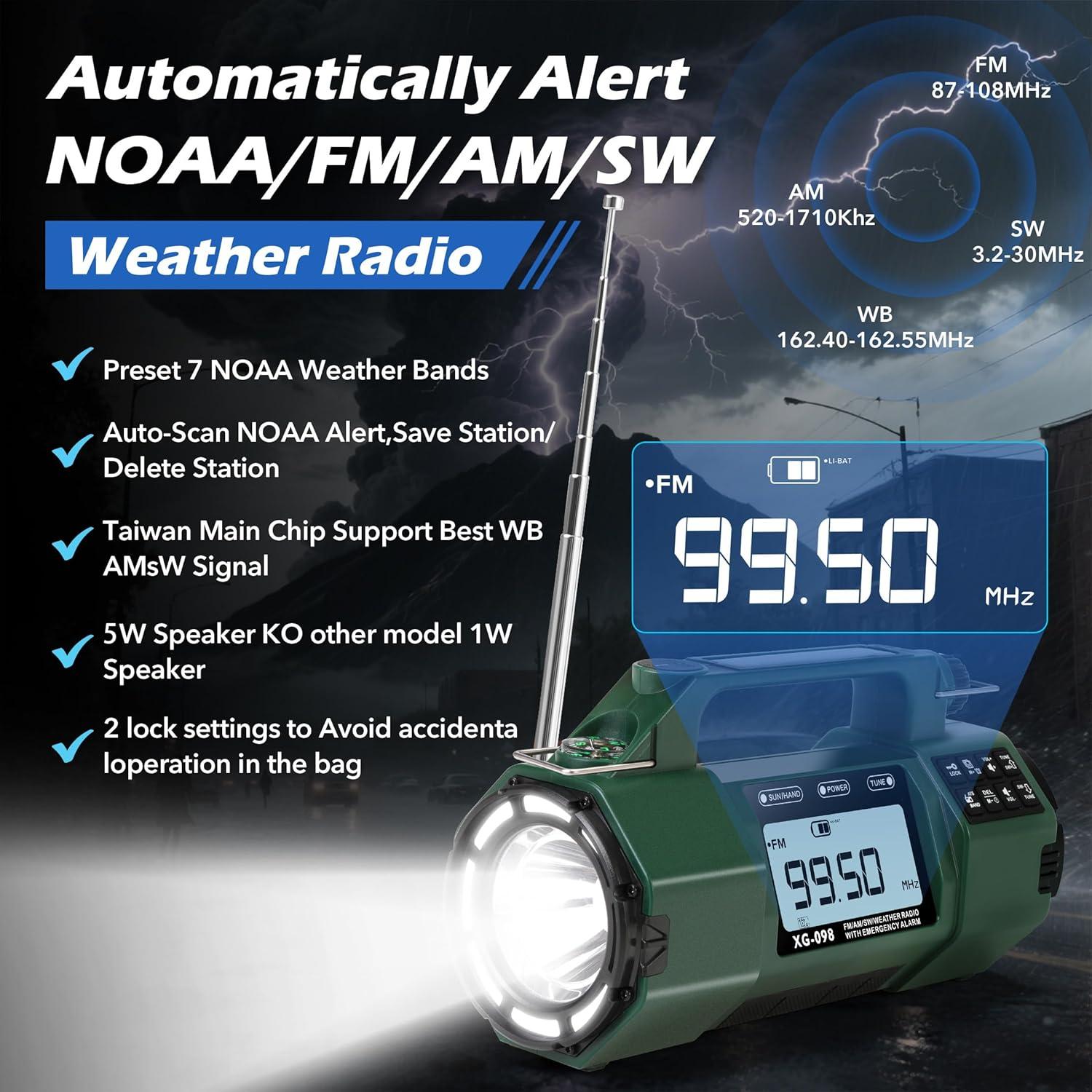 Radio de Emergencia Rckskaya 5000mAh con Alerta NOAA y Linterna