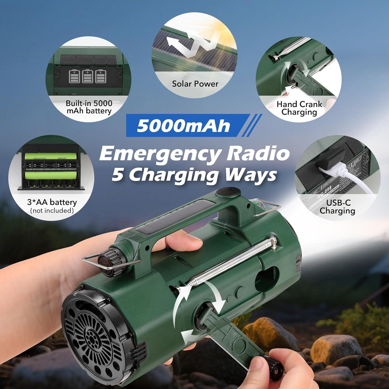 Radio de Emergencia Rckskaya 5000mAh con Alerta NOAA y Linterna