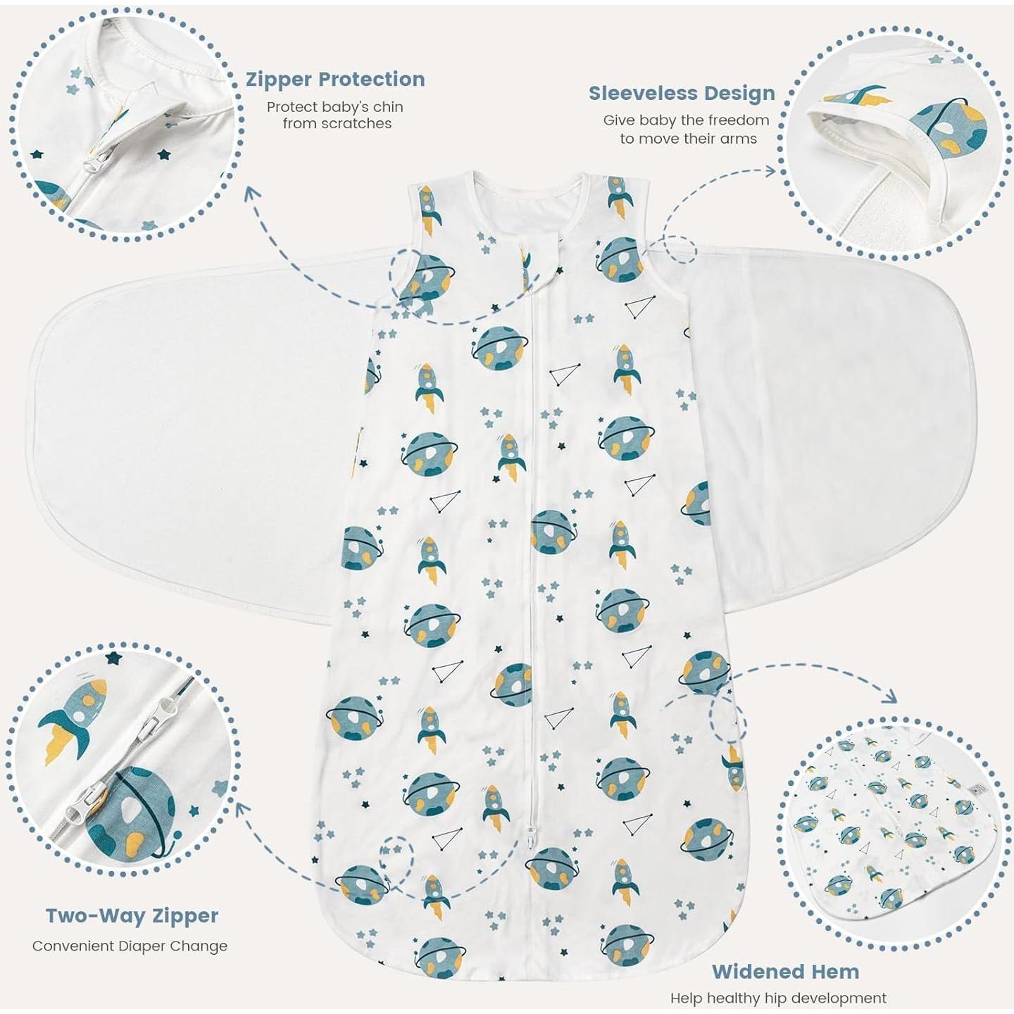 Saco de Sueño Swaddle ZIGJOY 0.5 TOG Algodón 0-6 Meses Azul