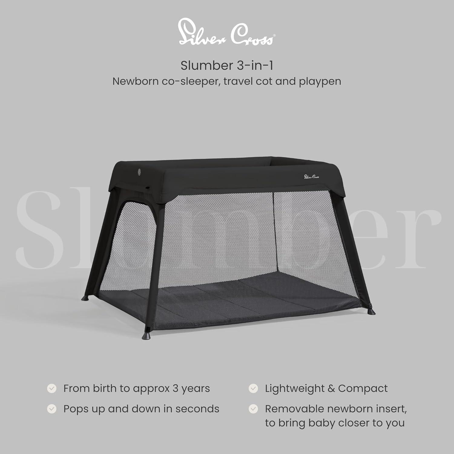 Cuna de viaje Silver Cross Sleep & Go 3 en 1 - Carbón