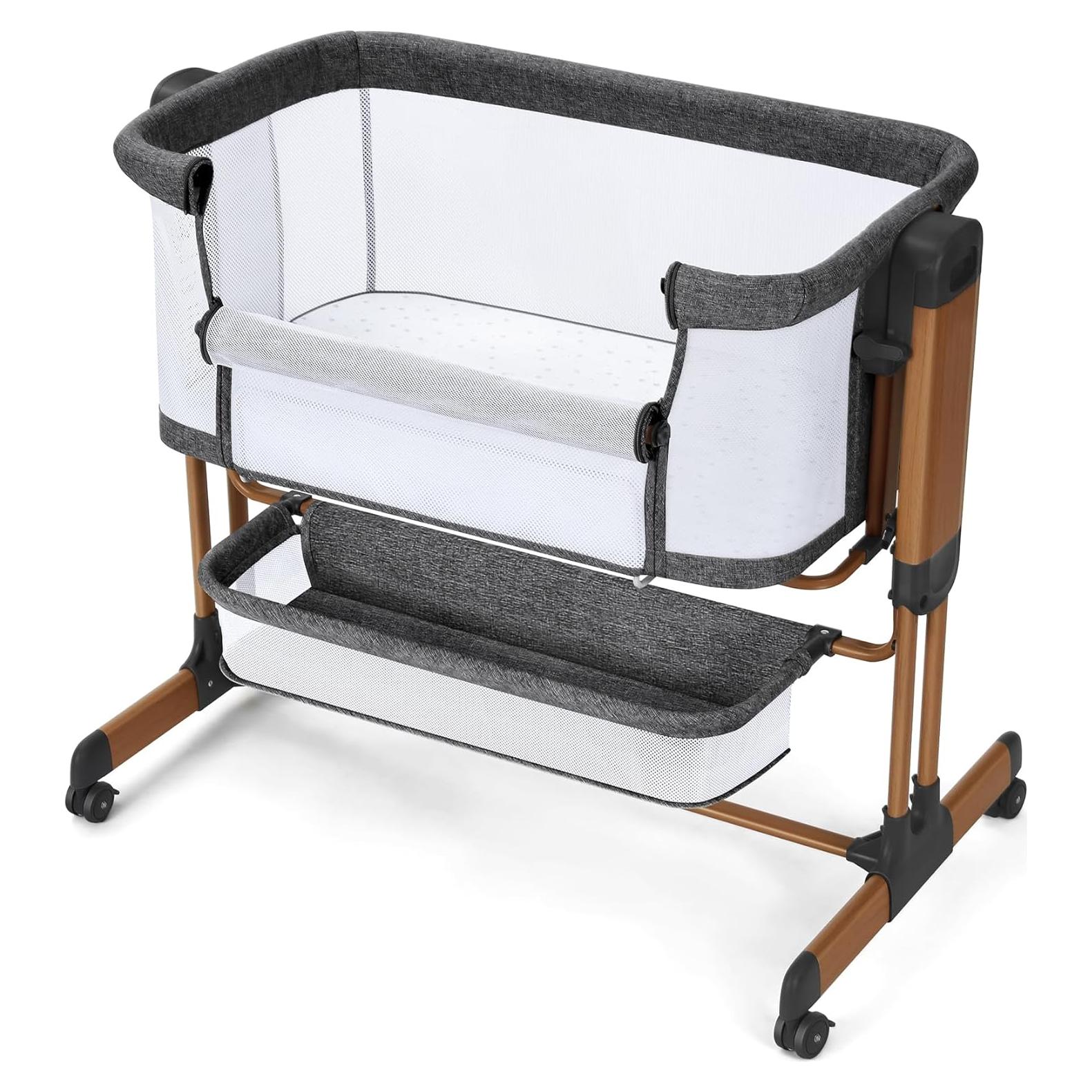 Cuna Mecedora 3-en-1 Ezebaby Gris Oscuro con Ruedas