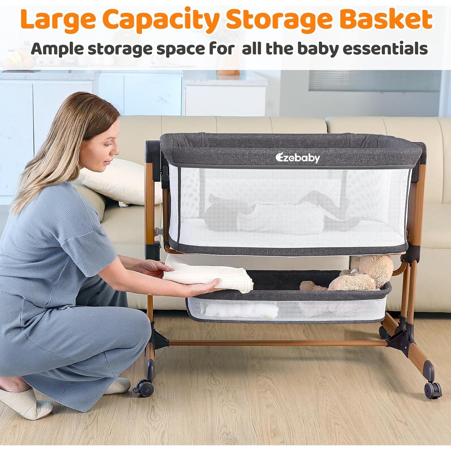 Cuna Mecedora 3-en-1 Ezebaby Gris Oscuro con Ruedas