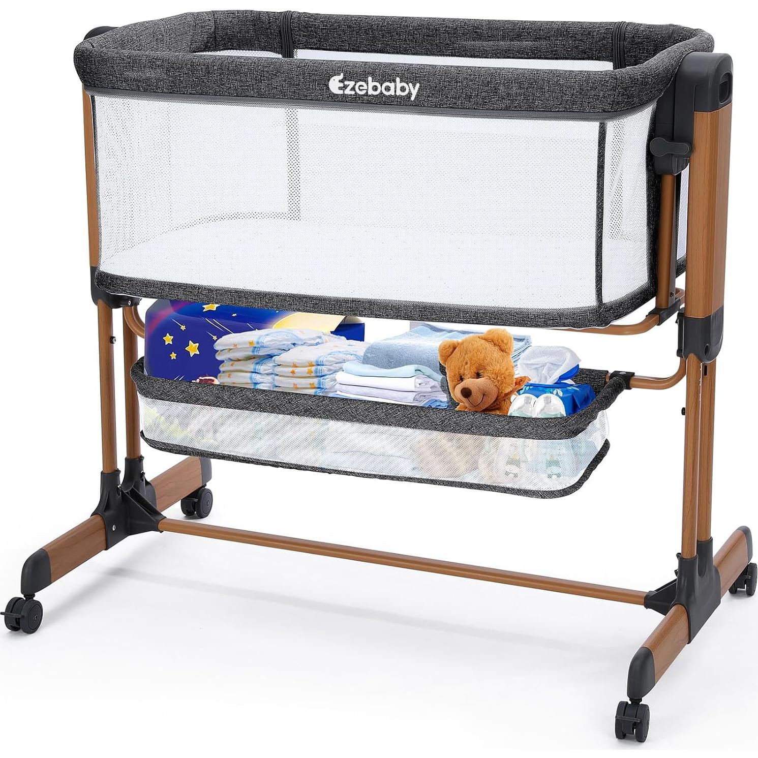 Cuna Mecedora 3-en-1 Ezebaby Gris Oscuro con Ruedas