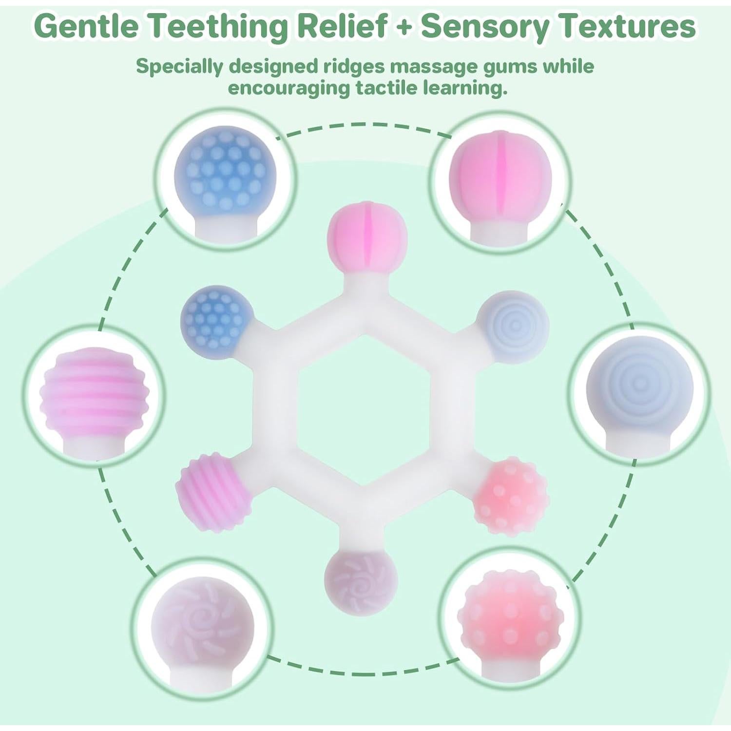 Paquete de 3 Juguetes de Dentición Coloridos de Silicona BPA Free