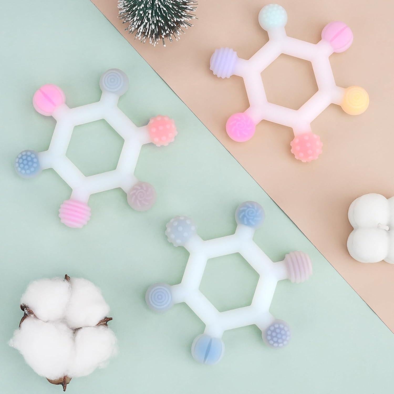 Paquete de 3 Juguetes de Dentición Coloridos de Silicona BPA Free