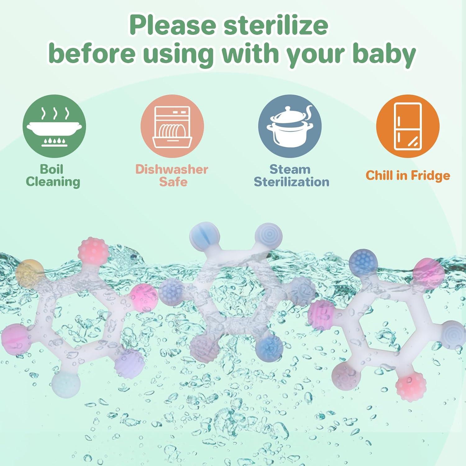 Paquete de 3 Juguetes de Dentición Coloridos de Silicona BPA Free