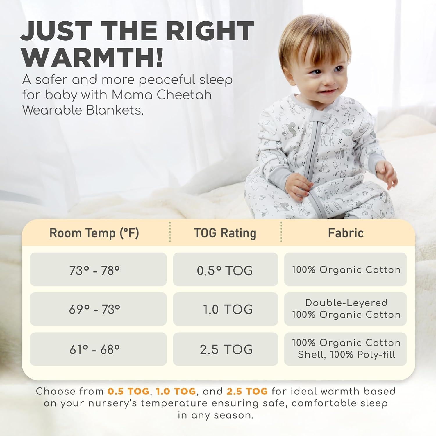 Saco de dormir Mama Cheetah 0.5 TOG para bebés 6-18 meses