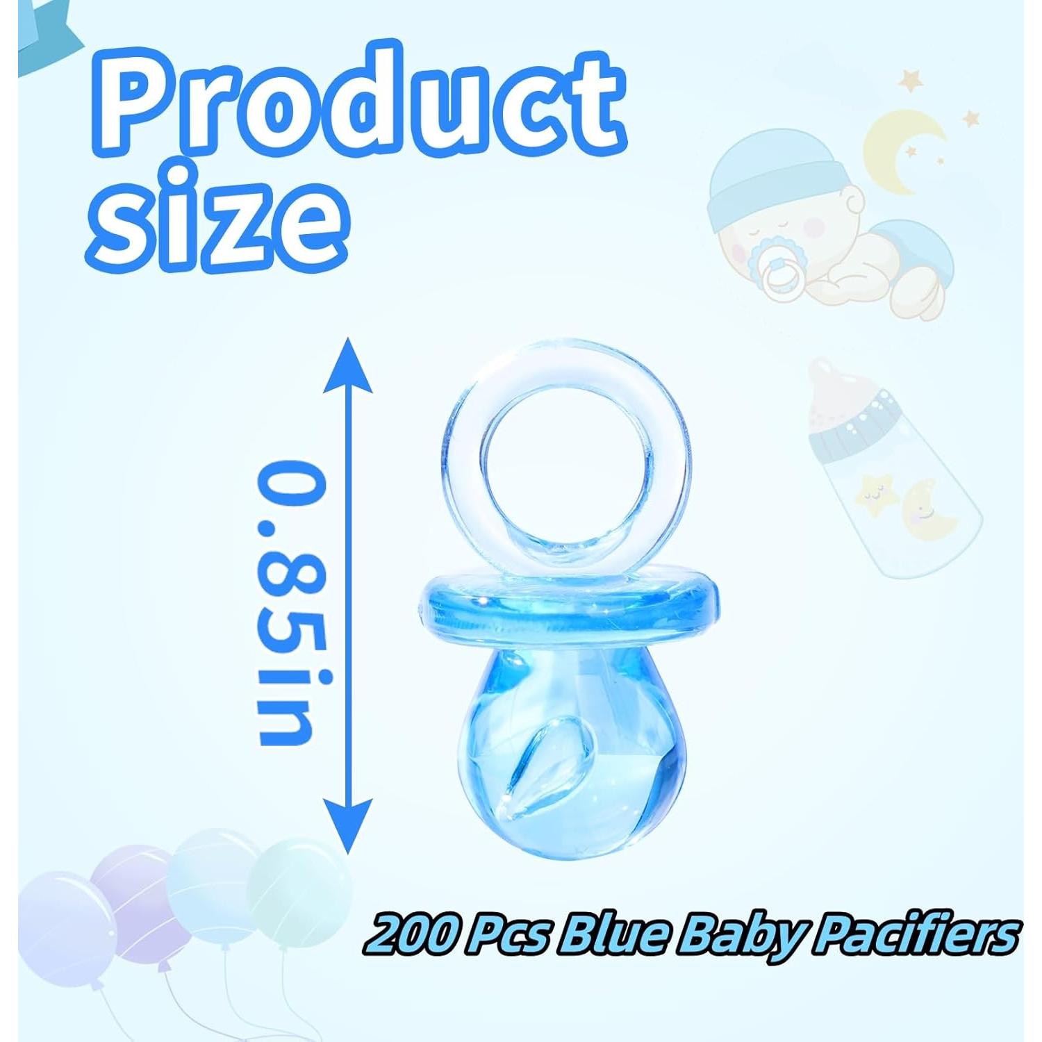 200 Mini Chupetes de Bebé Azul 2.18 cm Decoración Fiesta