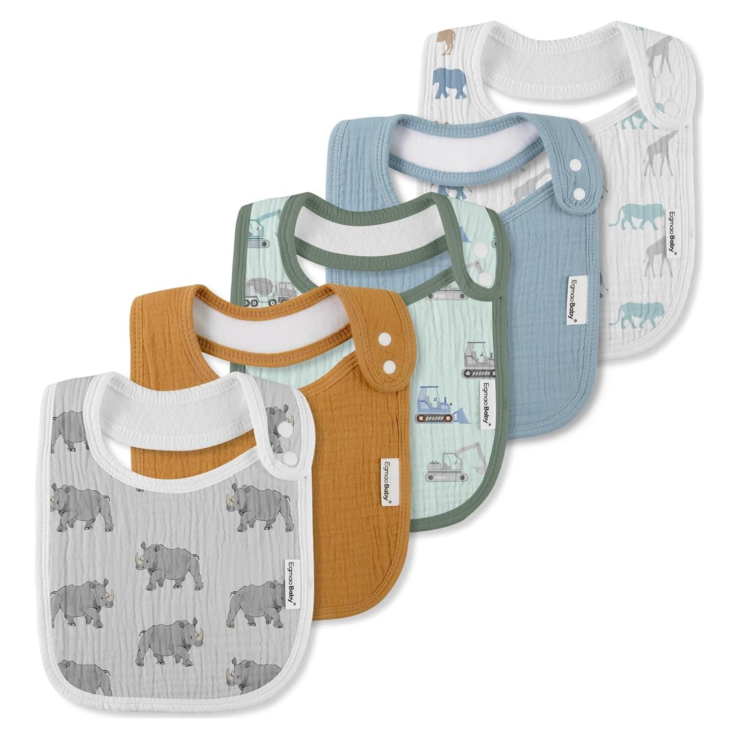 Baberos de Muselina Orgánica Egmao 5 Piezas para Bebés