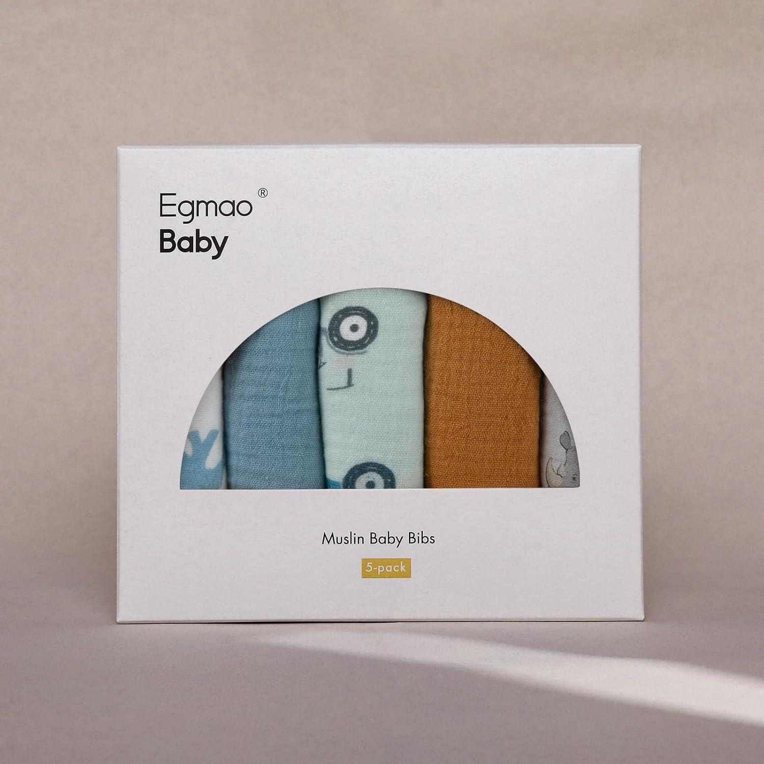 Baberos de Muselina Orgánica Egmao 5 Piezas para Bebés