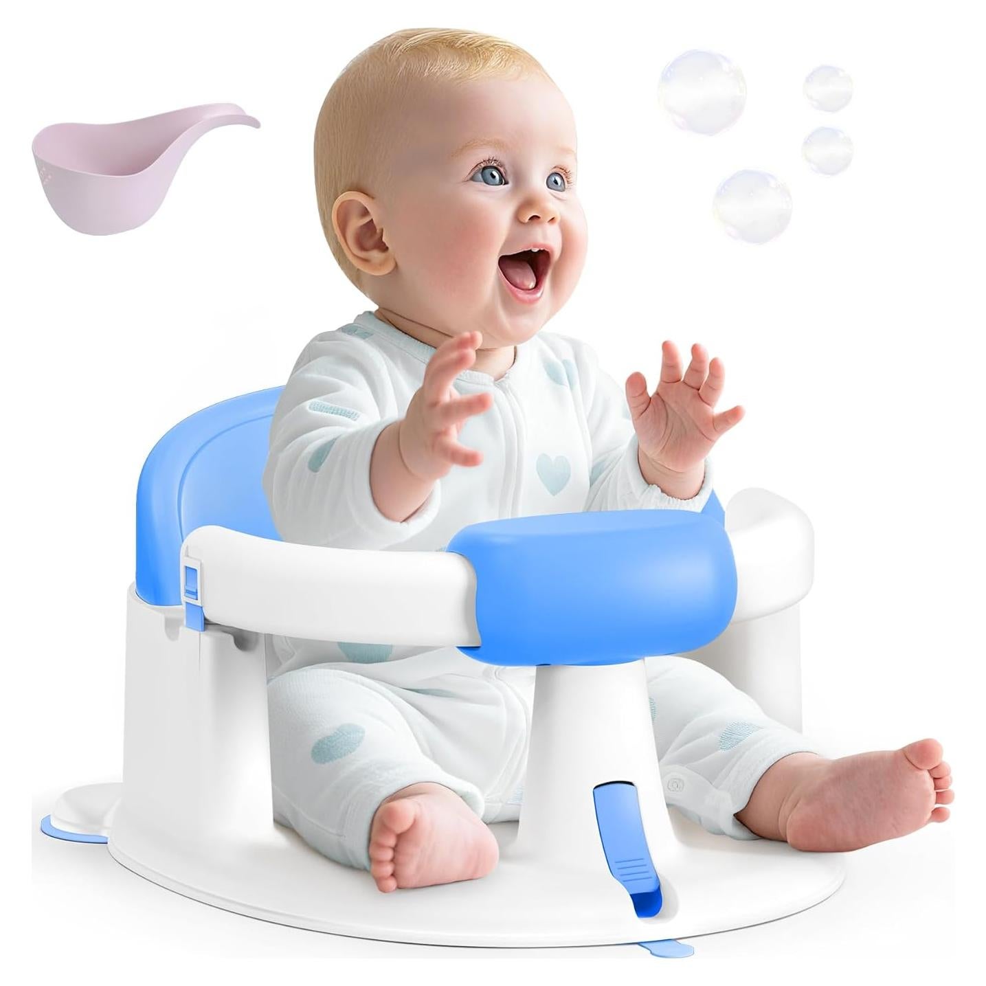 Asiento de Baño para Bebés Azul - Con Ventosas y Soporte 360°