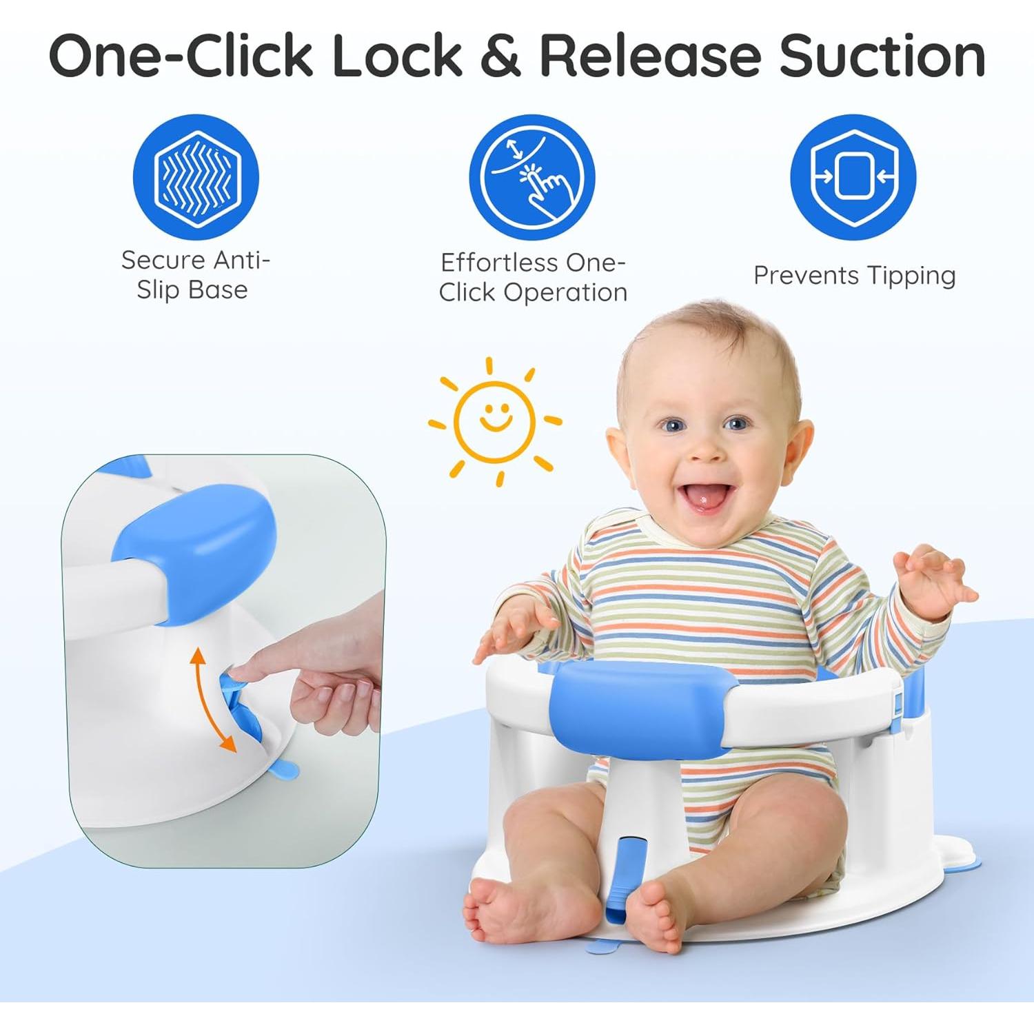 Asiento de Baño para Bebés Azul - Con Ventosas y Soporte 360°