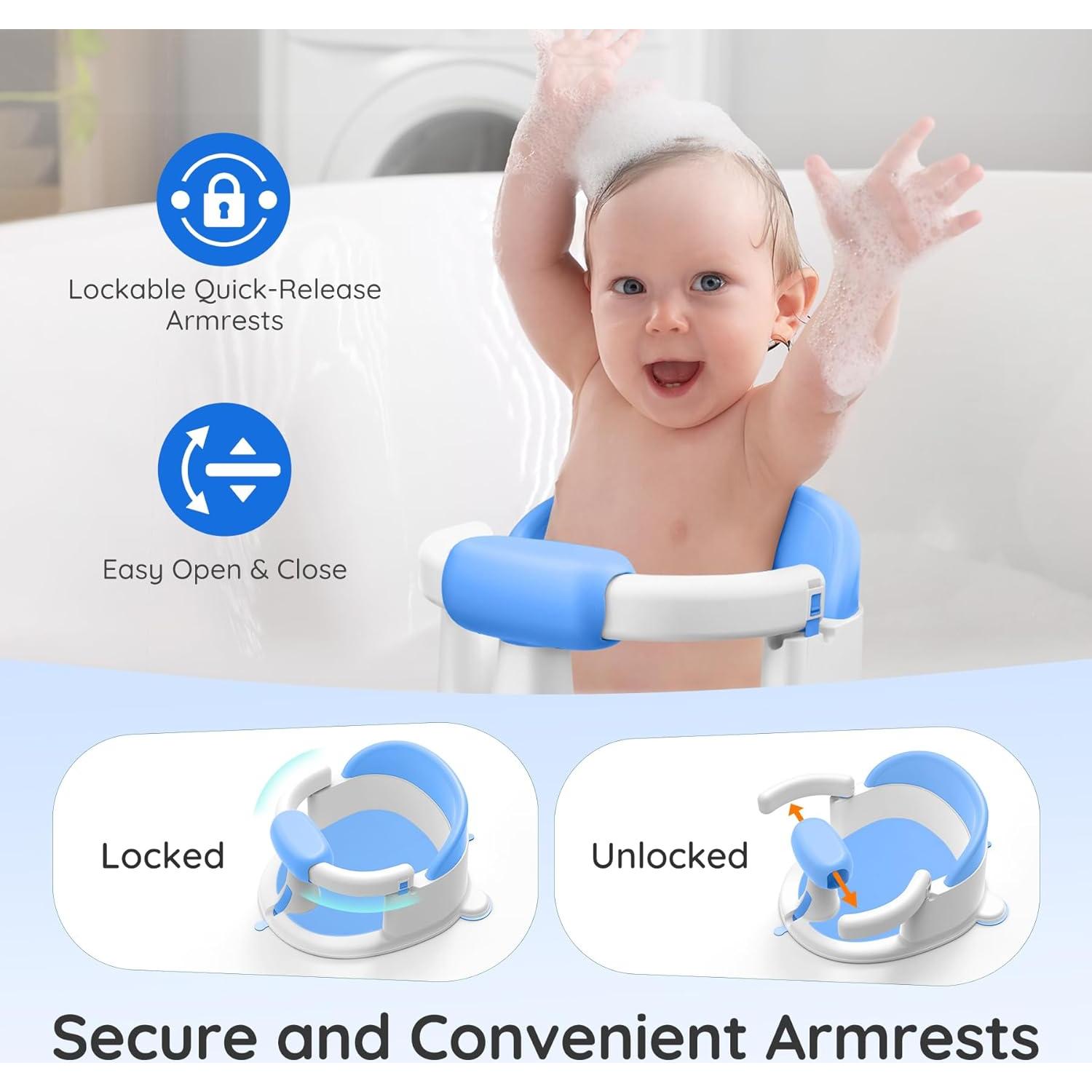 Asiento de Baño para Bebés Azul - Con Ventosas y Soporte 360°
