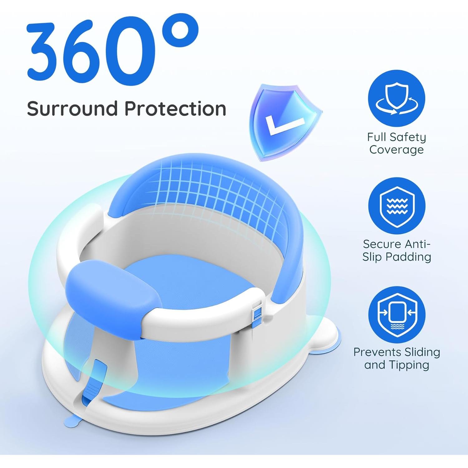 Asiento de Baño para Bebés Azul - Con Ventosas y Soporte 360°