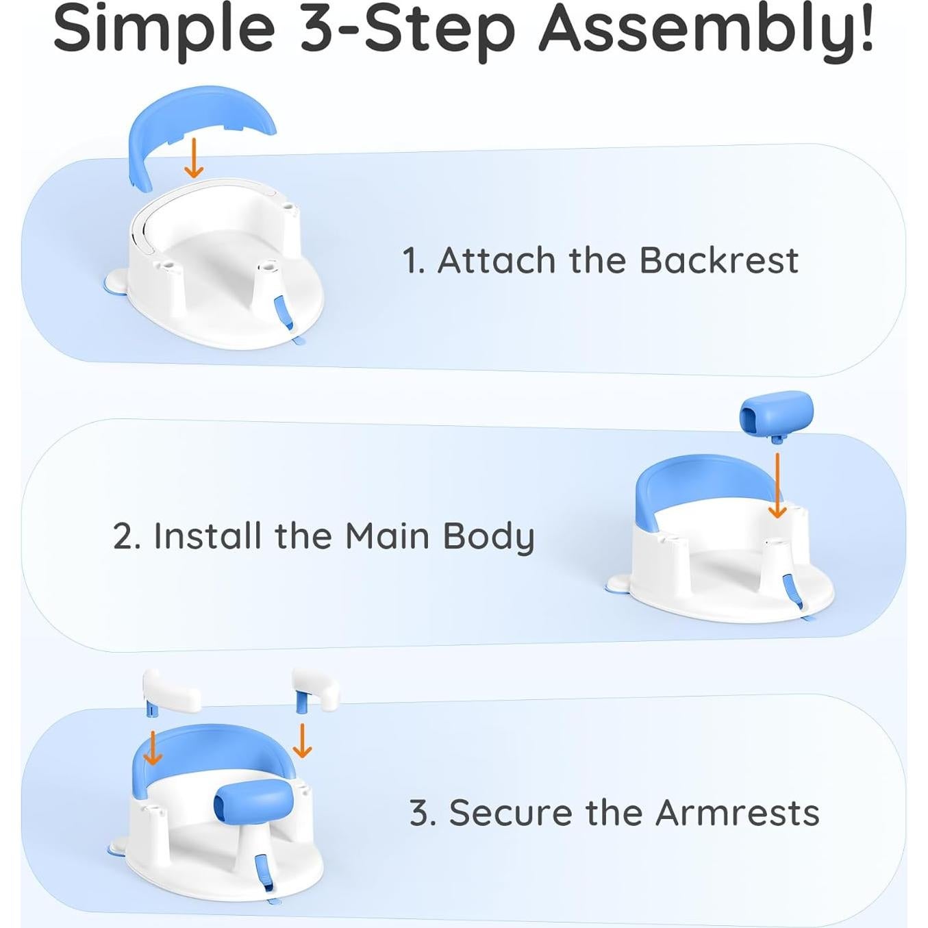 Asiento de Baño para Bebés Azul - Con Ventosas y Soporte 360°