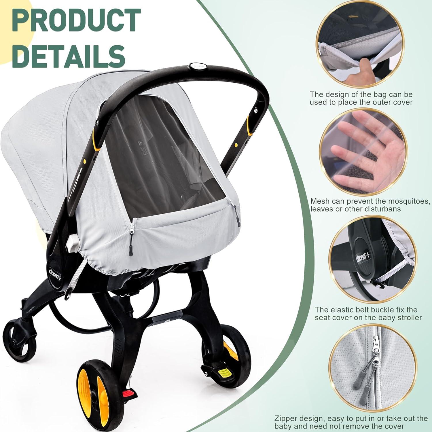Summer Baby Car Seat Cover Compatible with Doona Car Seat and Stroller,Breathable Sunproof Car Seat Canopy for Boys & Girls,Suitable for Spring/Summer/Autumn Use (Gray)