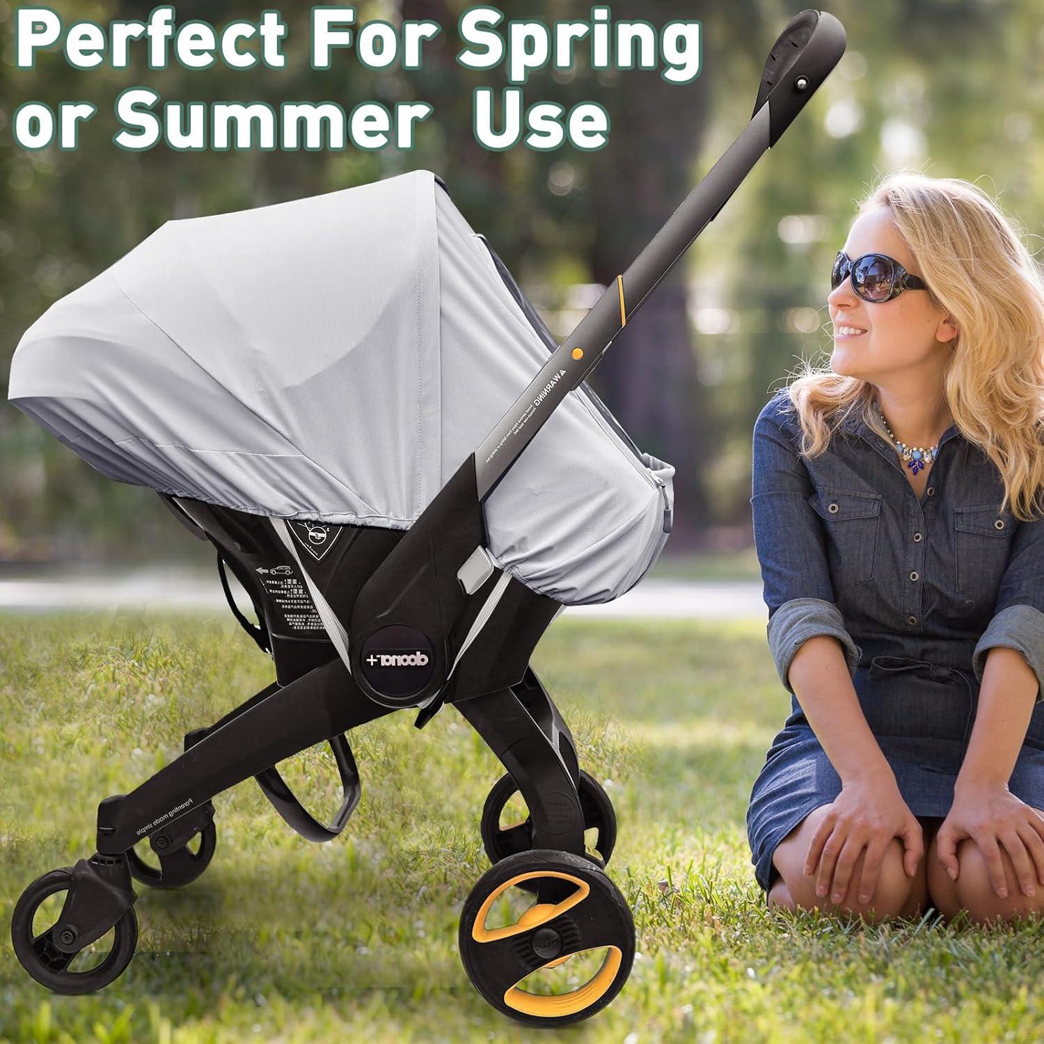 Summer Baby Car Seat Cover Compatible with Doona Car Seat and Stroller,Breathable Sunproof Car Seat Canopy for Boys & Girls,Suitable for Spring/Summer/Autumn Use (Gray)