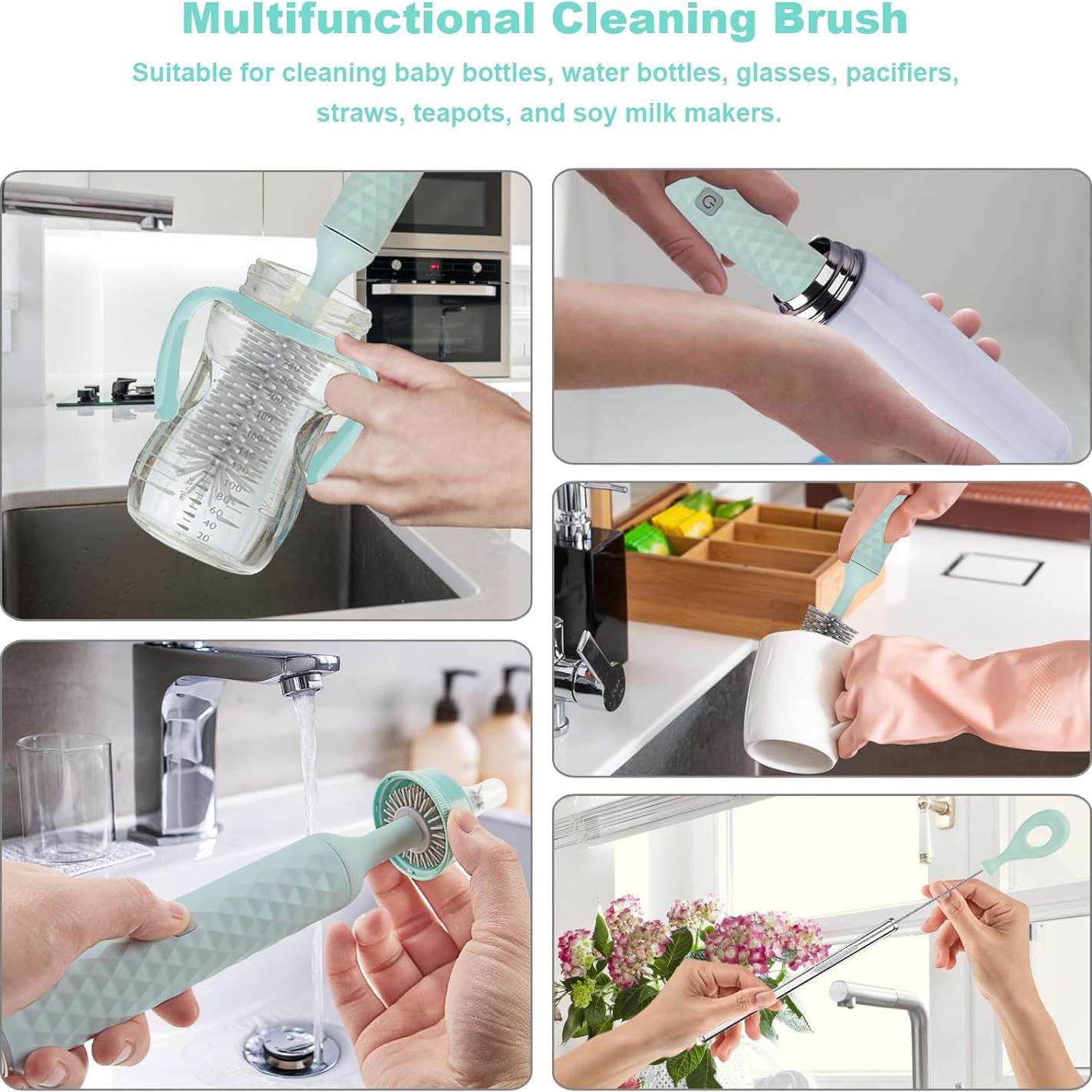 Cepillo Eléctrico para Botellas WHNL - Set 4 Piezas Azul