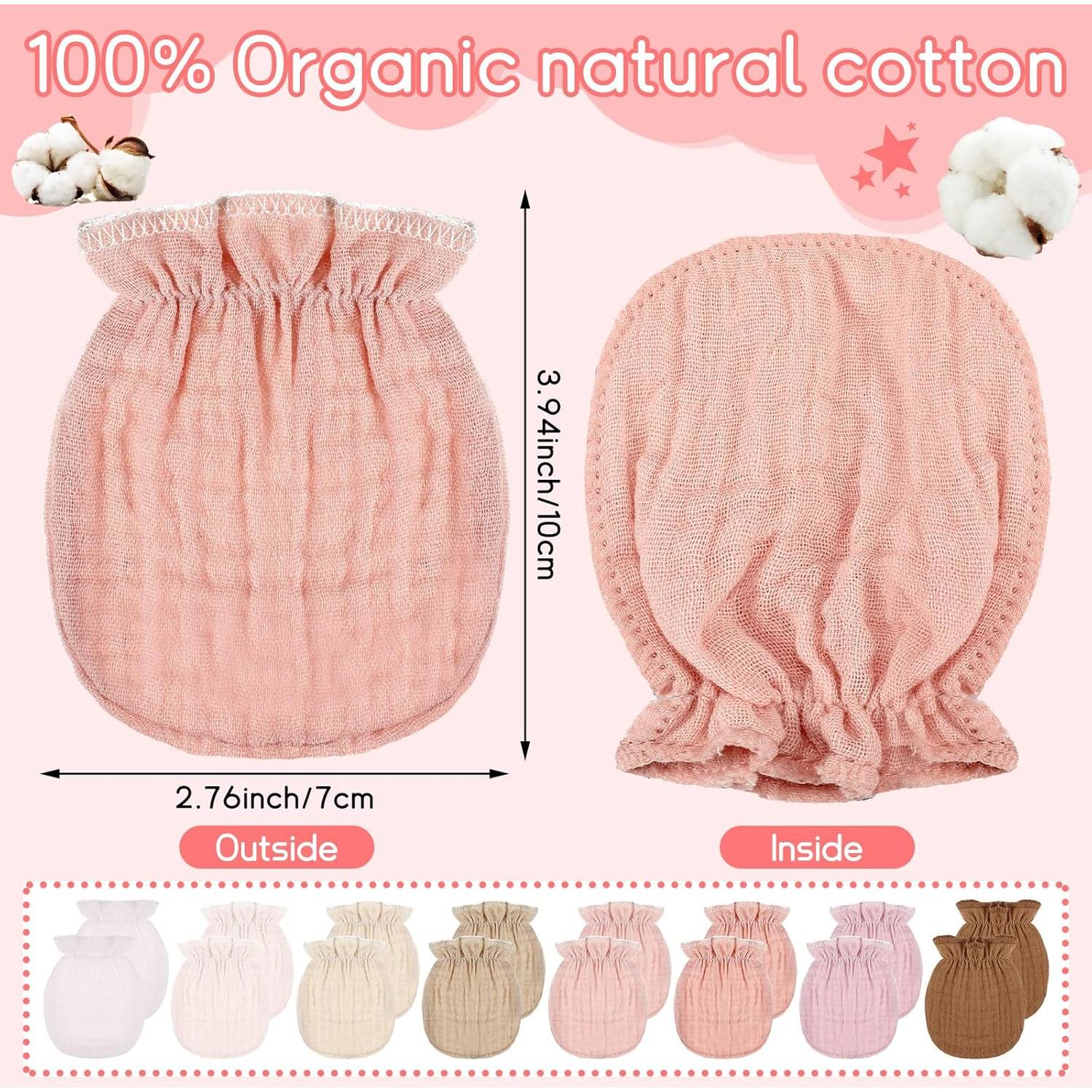 8 Pares Manoplas de Muselina para Bebés 0-6 Meses Algodón