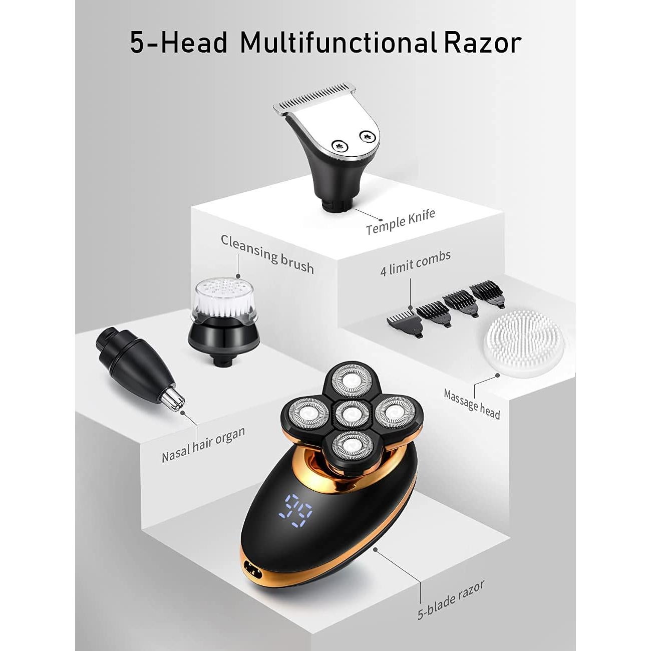 Afeitadora eléctrica 5 en 1 Dghvin Oro 5D recargable USB