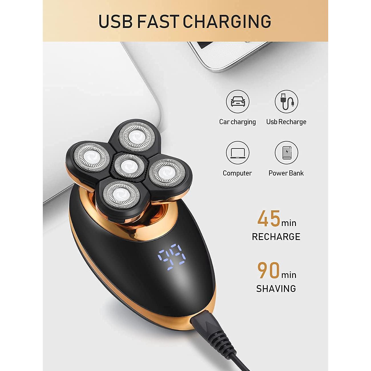 Afeitadora eléctrica 5 en 1 Dghvin Oro 5D recargable USB