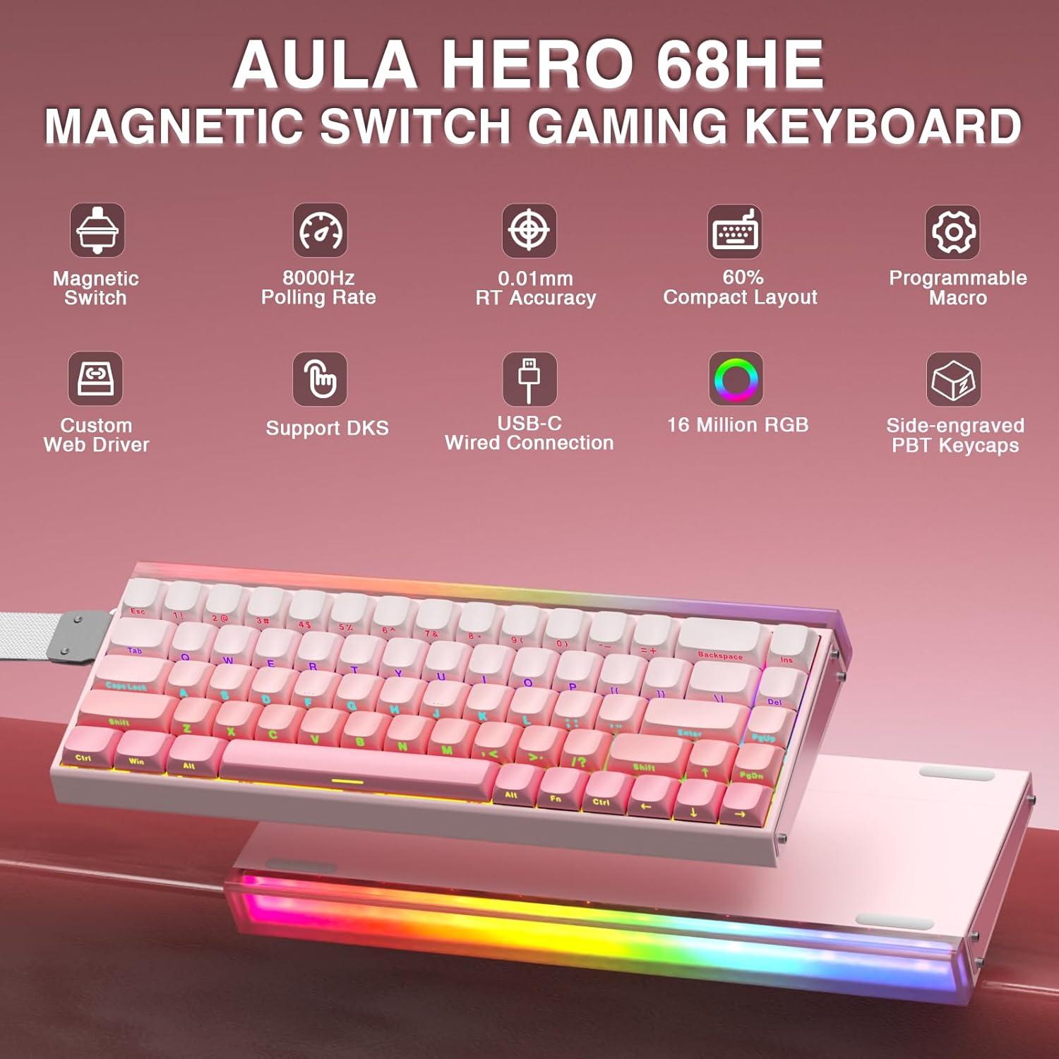 Teclado Gaming AULA HERO 68HE 60% Con Cable RGB PBT