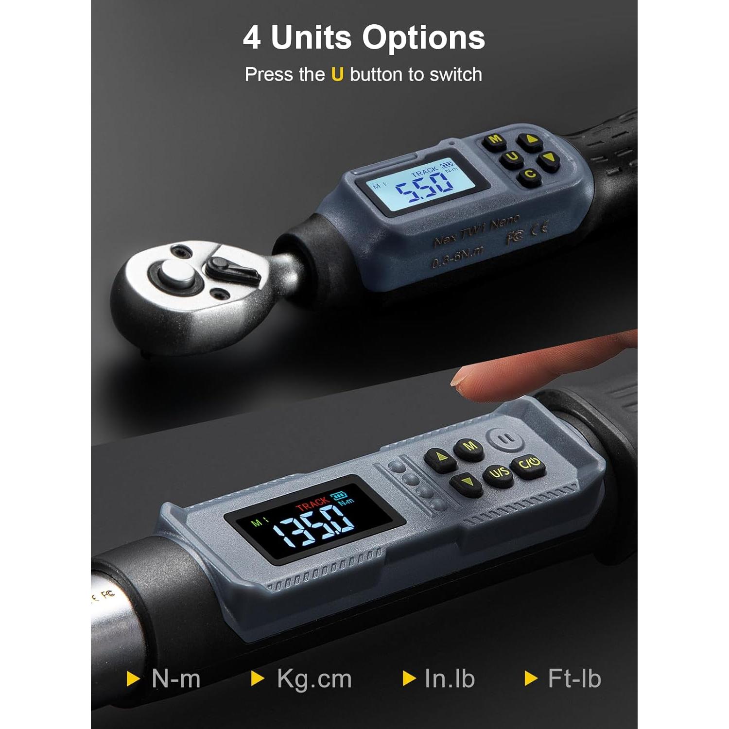 Juego de Llave de Torque Digital GROWNEER 1/4" y 3/8" 1.5-135Nm