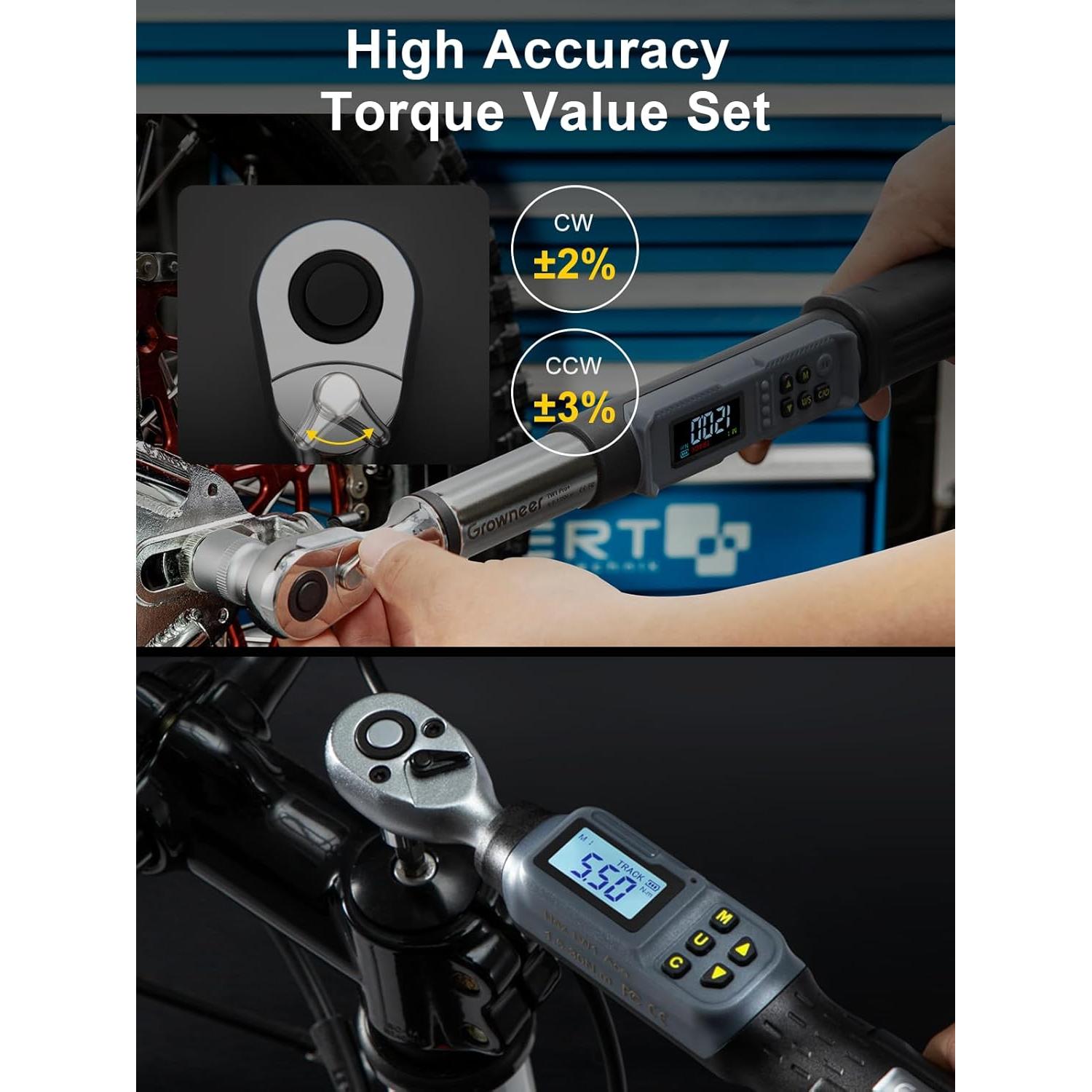Juego de Llave de Torque Digital GROWNEER 1/4" y 3/8" 1.5-135Nm
