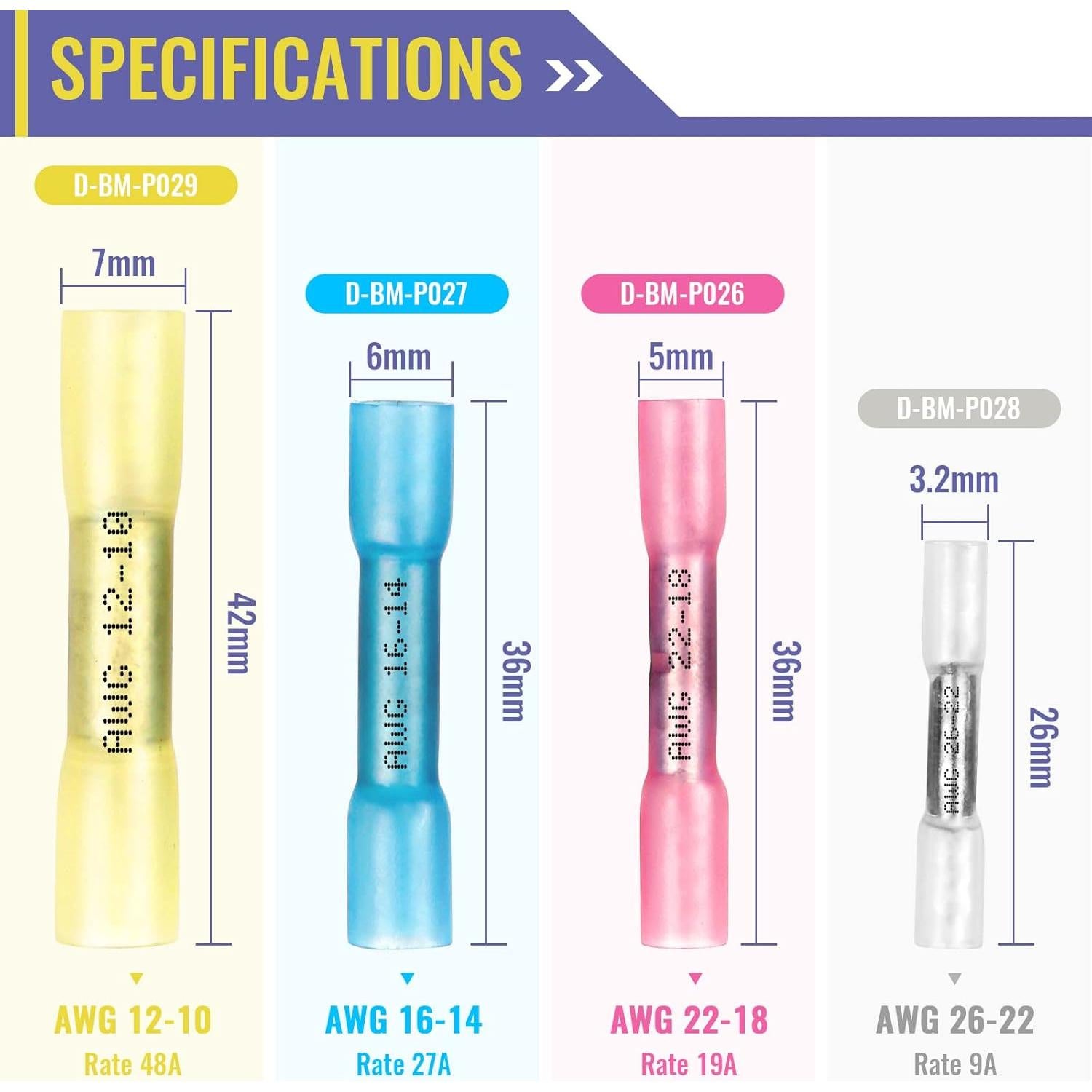 800 Conectores Termocontraíbles Plustool AWG16-14 Azules
