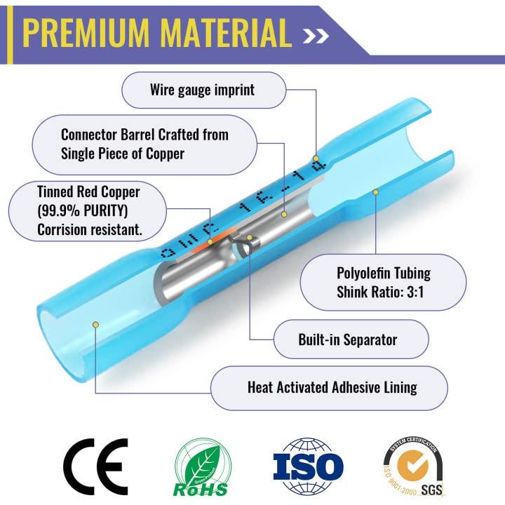 800 Conectores Termocontraíbles Plustool AWG16-14 Azules