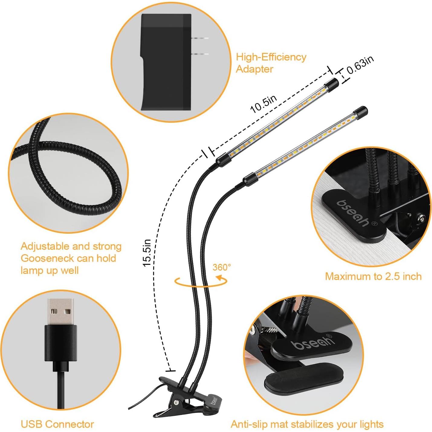 Luz de Crecimiento LED Bseah 10W Espectro Completo 2 Tubos