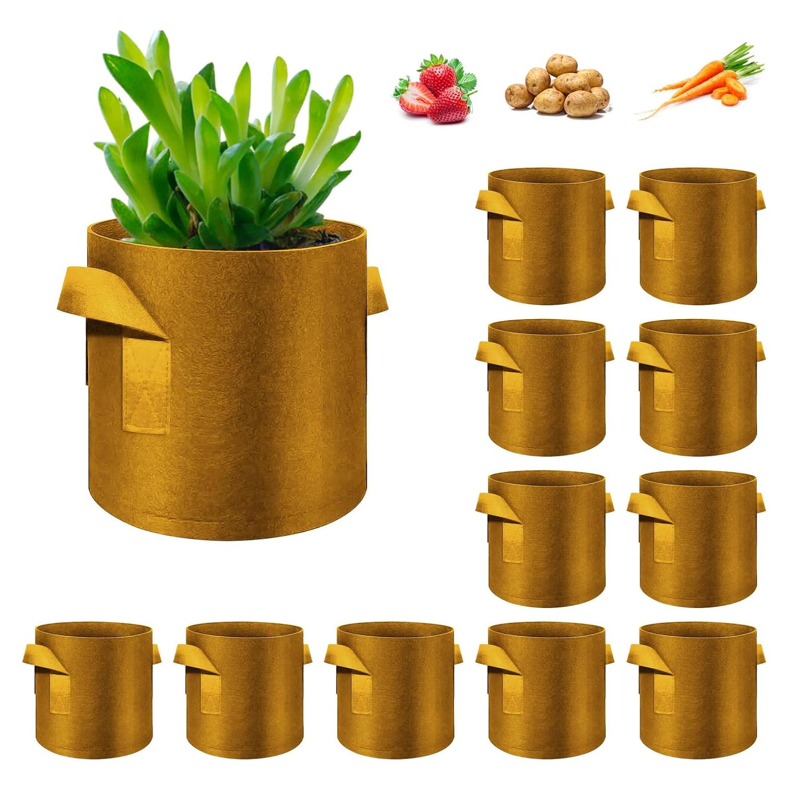 Paquete de 12 bolsas de cultivo WHATWEARS 3 Galones Marrón