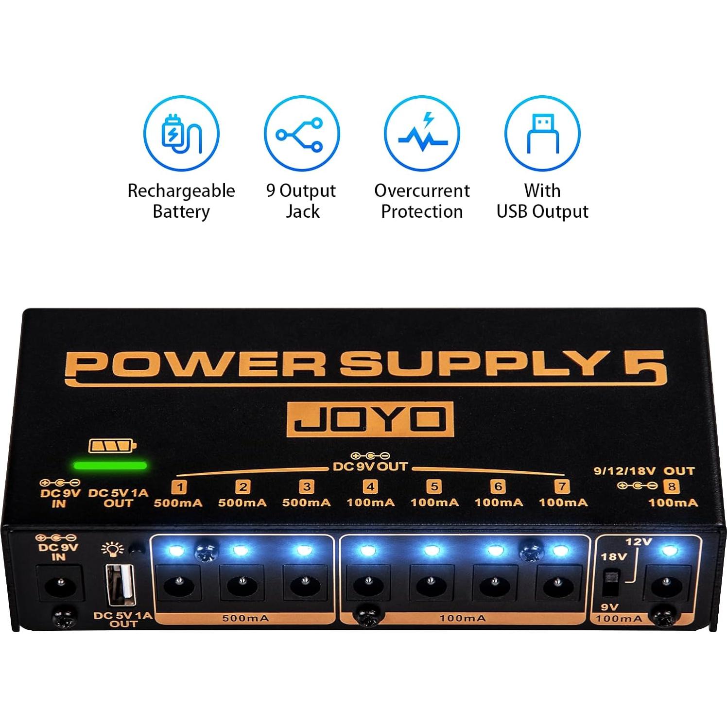 JOYO Fuente de Alimentación Recargable 4400mAh 8 Salidas JP-05