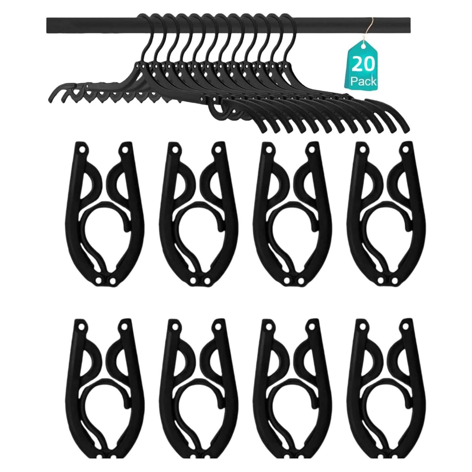 20 Perchas de Viaje Plegables FlyNautics Negras para Ropa