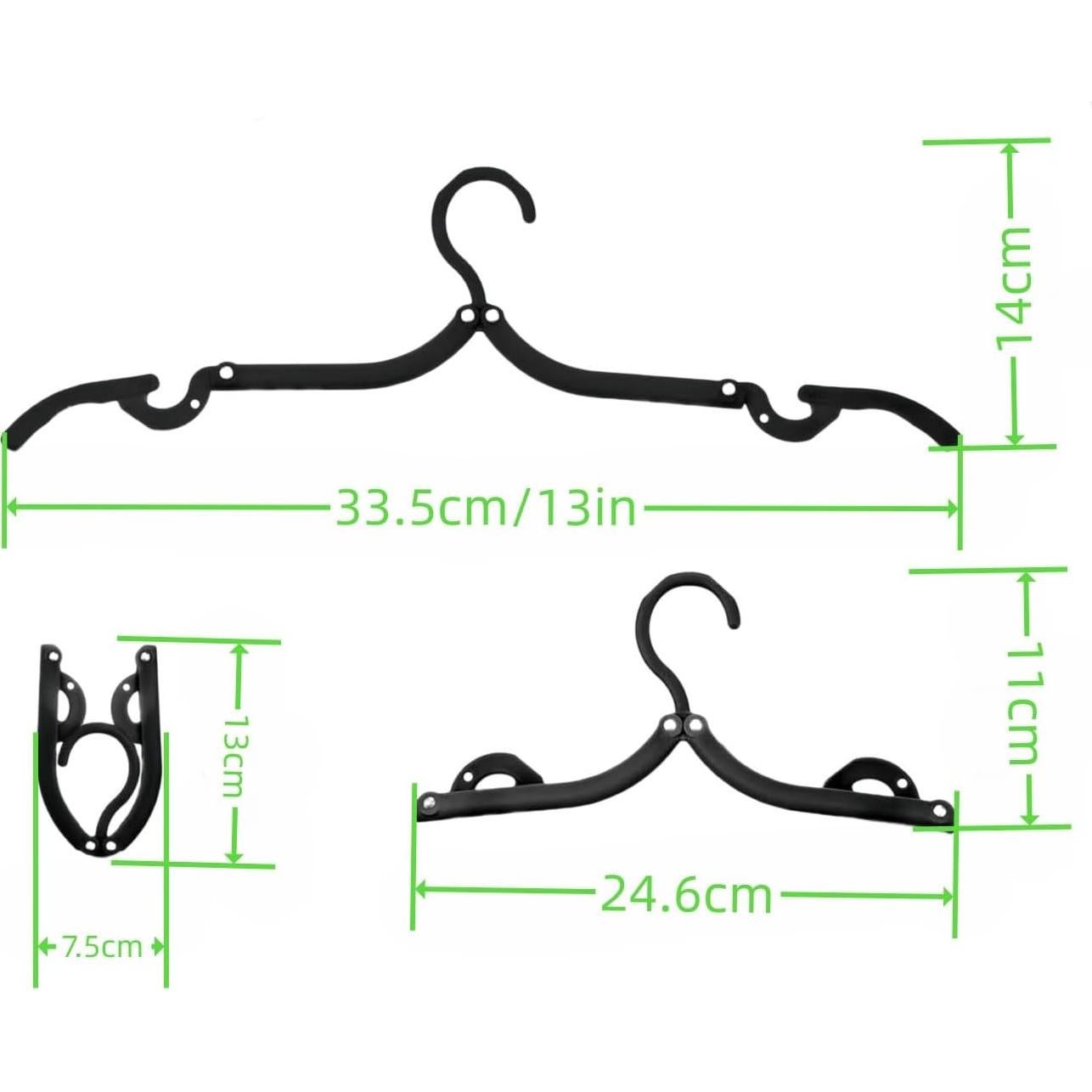 20 Perchas de Viaje Plegables FlyNautics Negras para Ropa