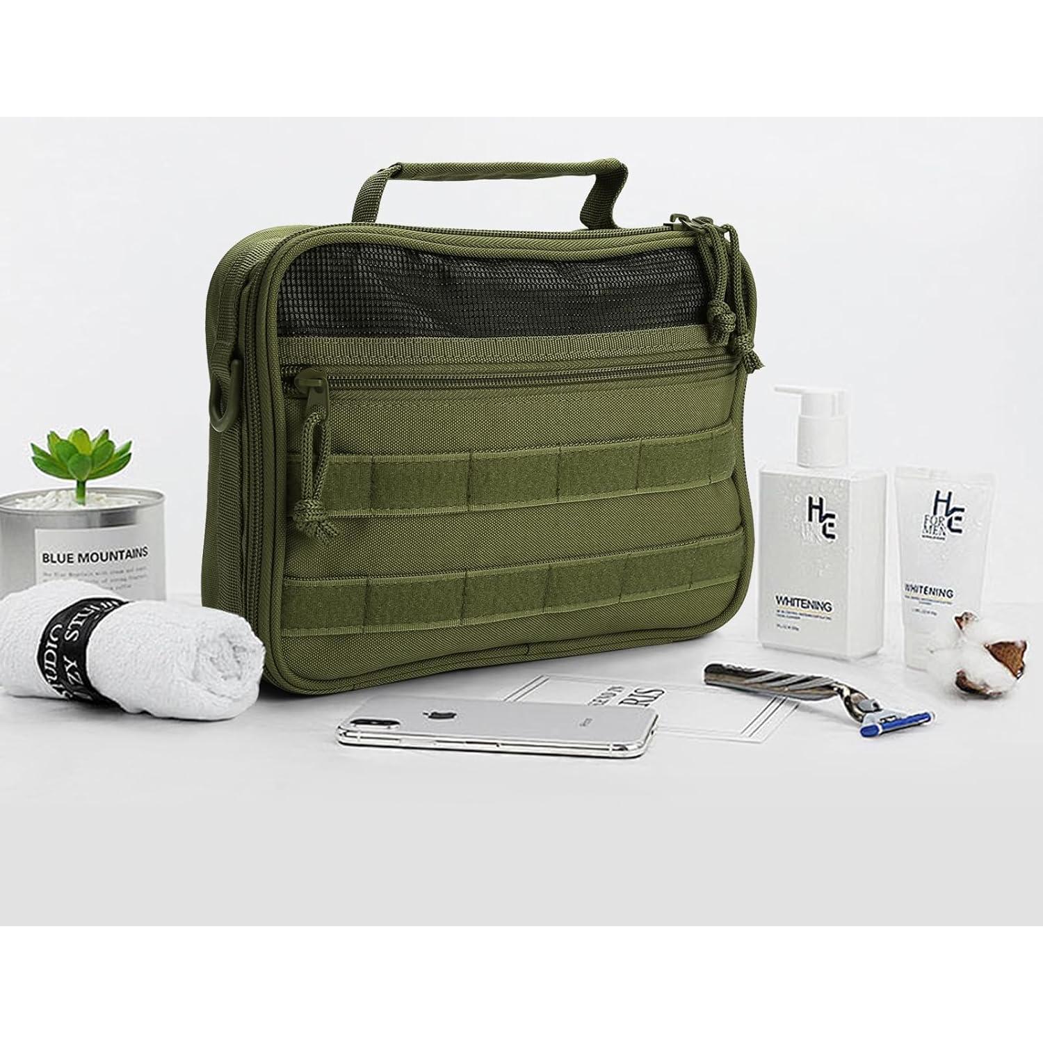 Bolsa de Aseo Colgante SMONT para Hombres Verde Militar 24.1x20.1x6.9 cm