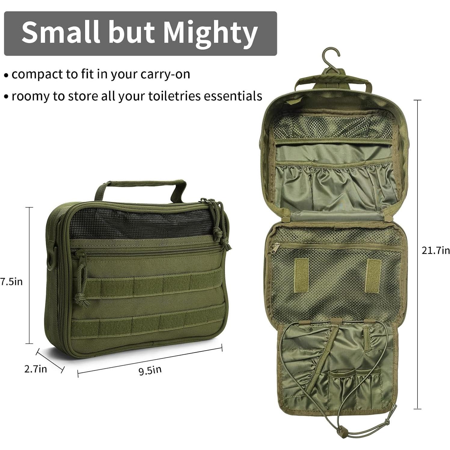 Bolsa de Aseo Colgante SMONT para Hombres Verde Militar 24.1x20.1x6.9 cm