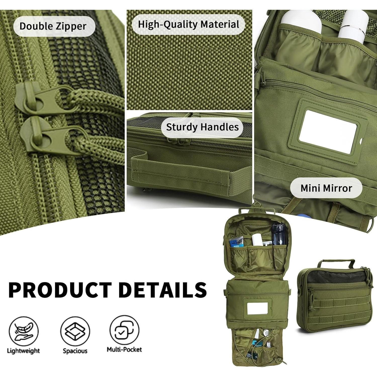 Bolsa de Aseo Colgante SMONT para Hombres Verde Militar 24.1x20.1x6.9 cm