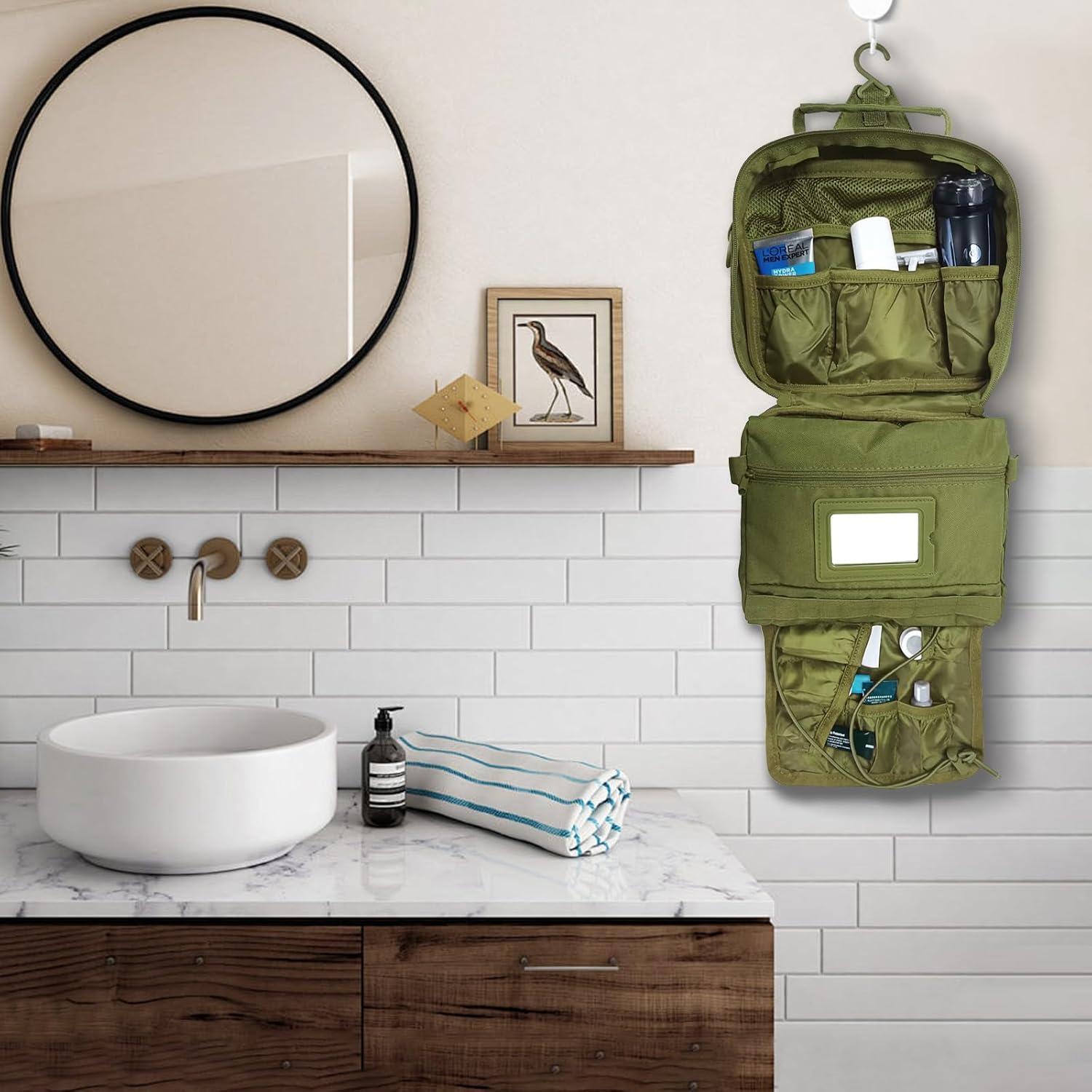 Bolsa de Aseo Colgante SMONT para Hombres Verde Militar 24.1x20.1x6.9 cm