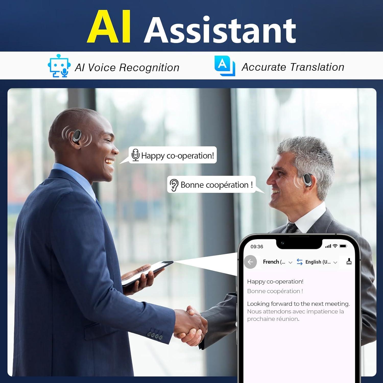 AI Translation Earbuds Real Time, 144-Language Translator Earbuds for Android/iPhone with APP, 5-in-1 Translation Music Calls Transcription AI Assistant Translation Earbuds Travel Business (Black)