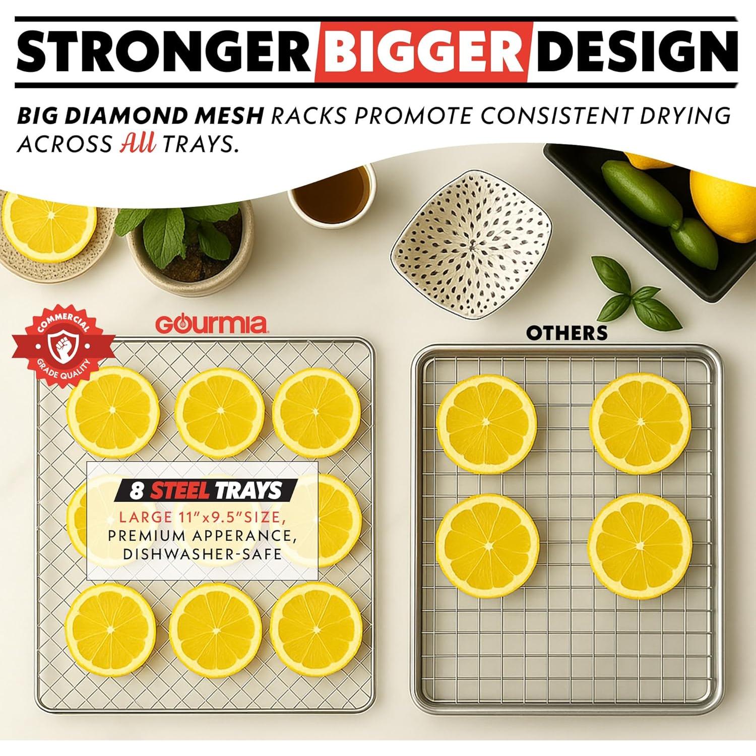 Deshidratador de Alimentos Gourmia GFD1620 - 8 Bandejas Acero Inoxidable