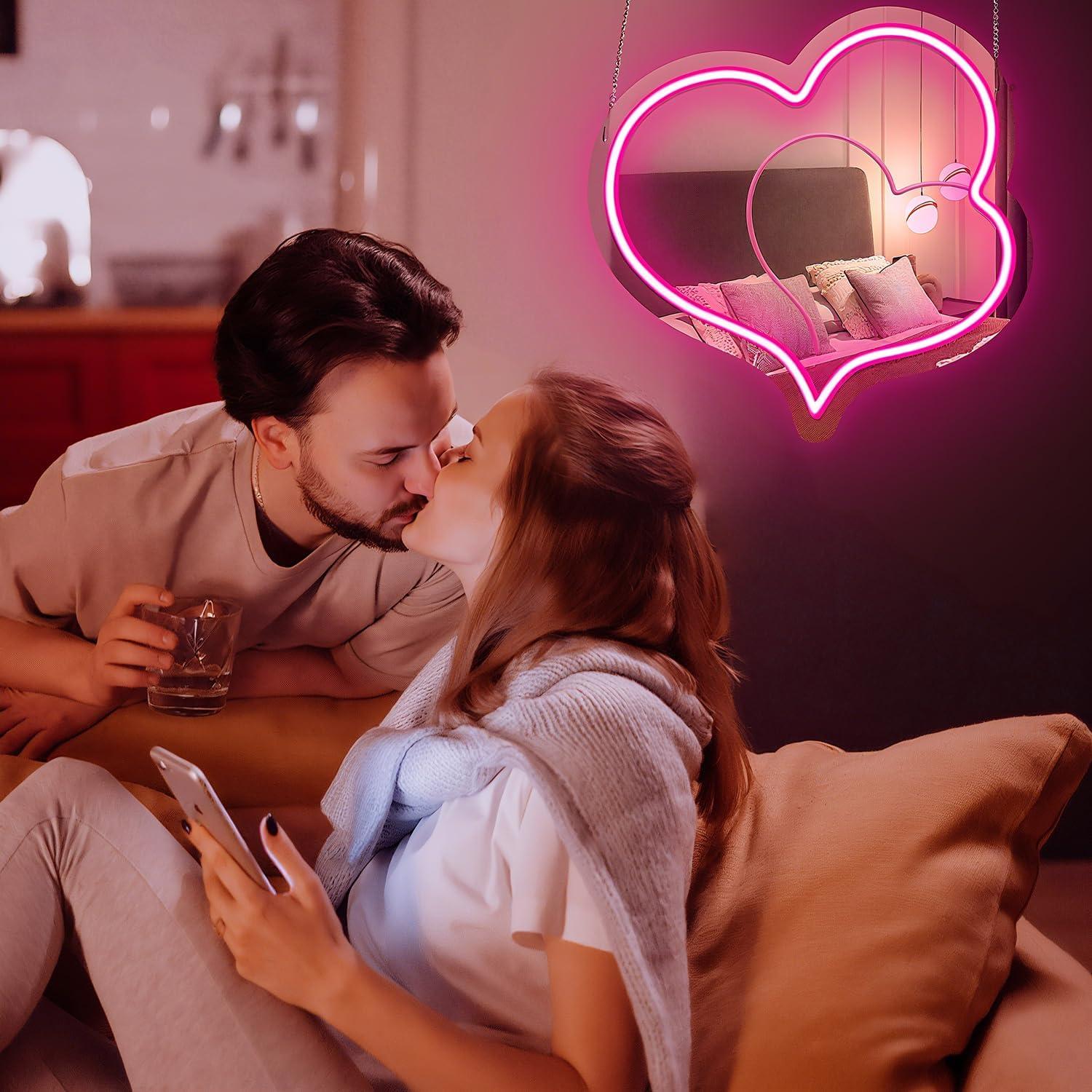 Espejo Acrílico Rosa con Neón LED Regulable 30x29.4cm