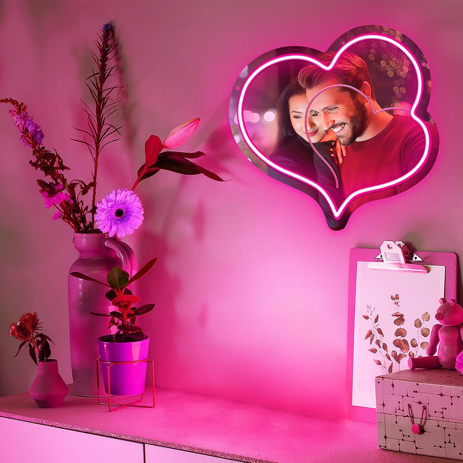 Espejo Acrílico Rosa con Neón LED Regulable 30x29.4cm