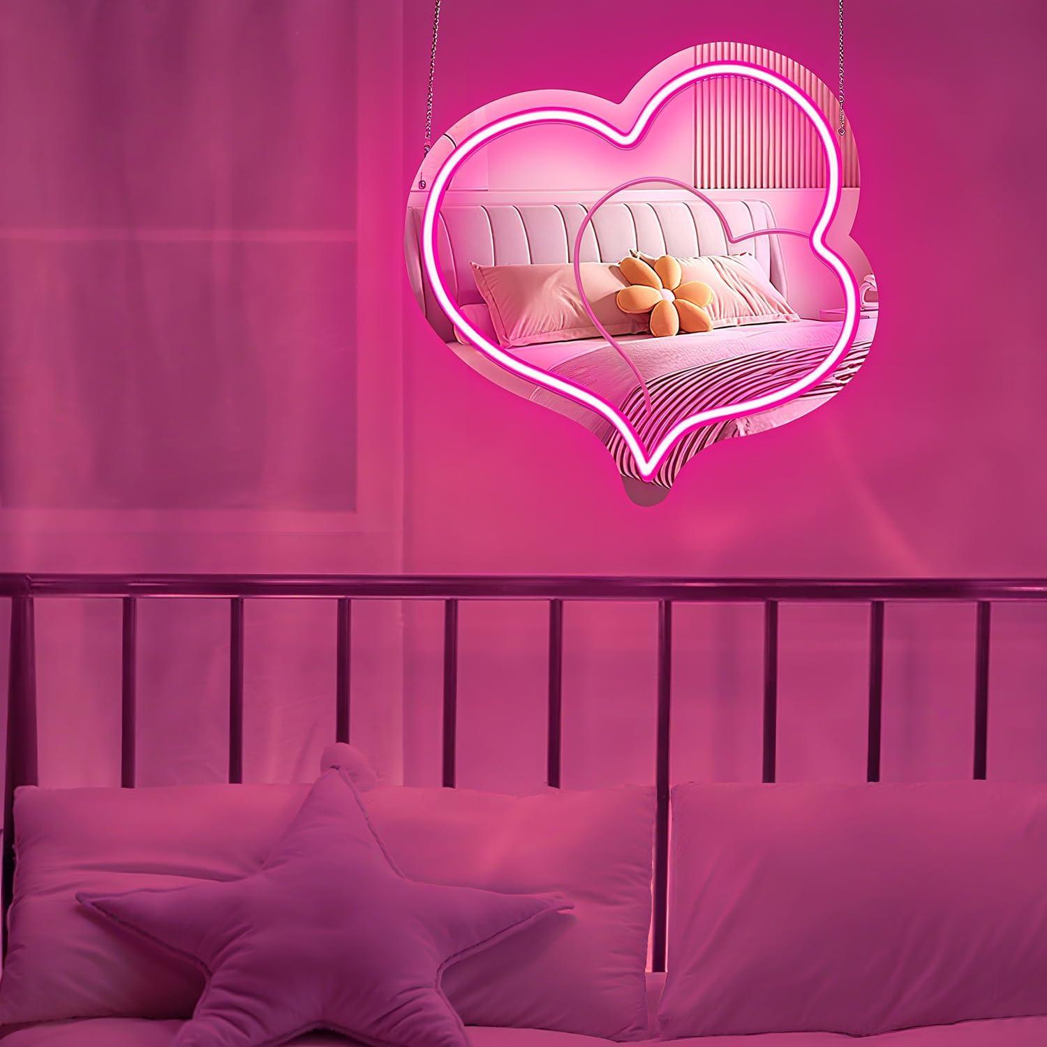 Espejo Acrílico Rosa con Neón LED Regulable 30x29.4cm